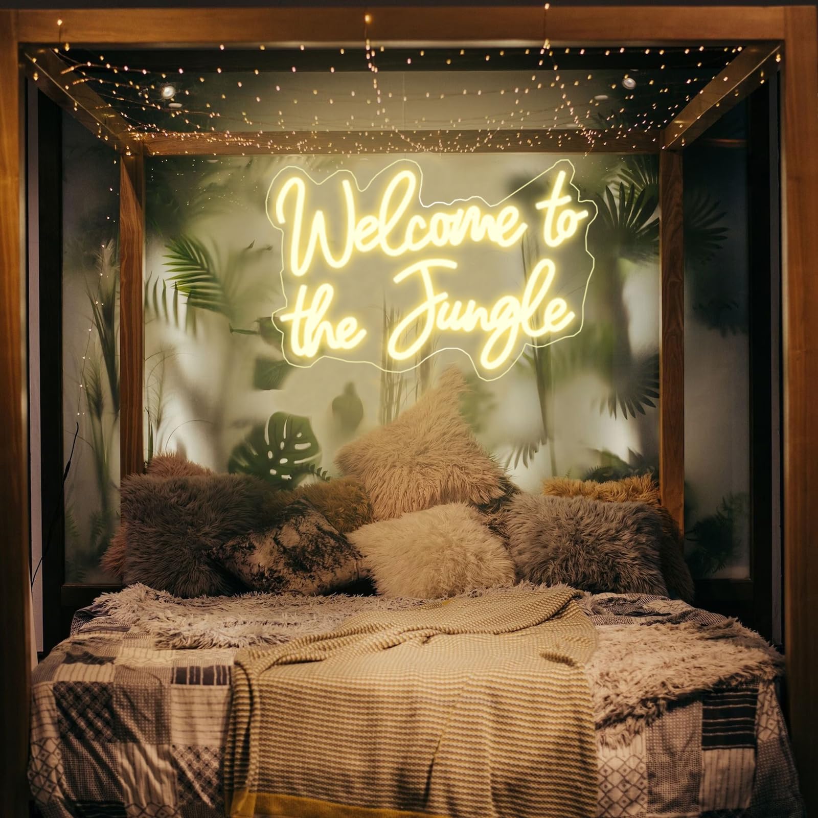 DAKABUKA LED Neon Sign - Welcome to the Jungle - Warm White - 16.5 x 11 inches - USB Light Up Decor for Home, Garden, Bar