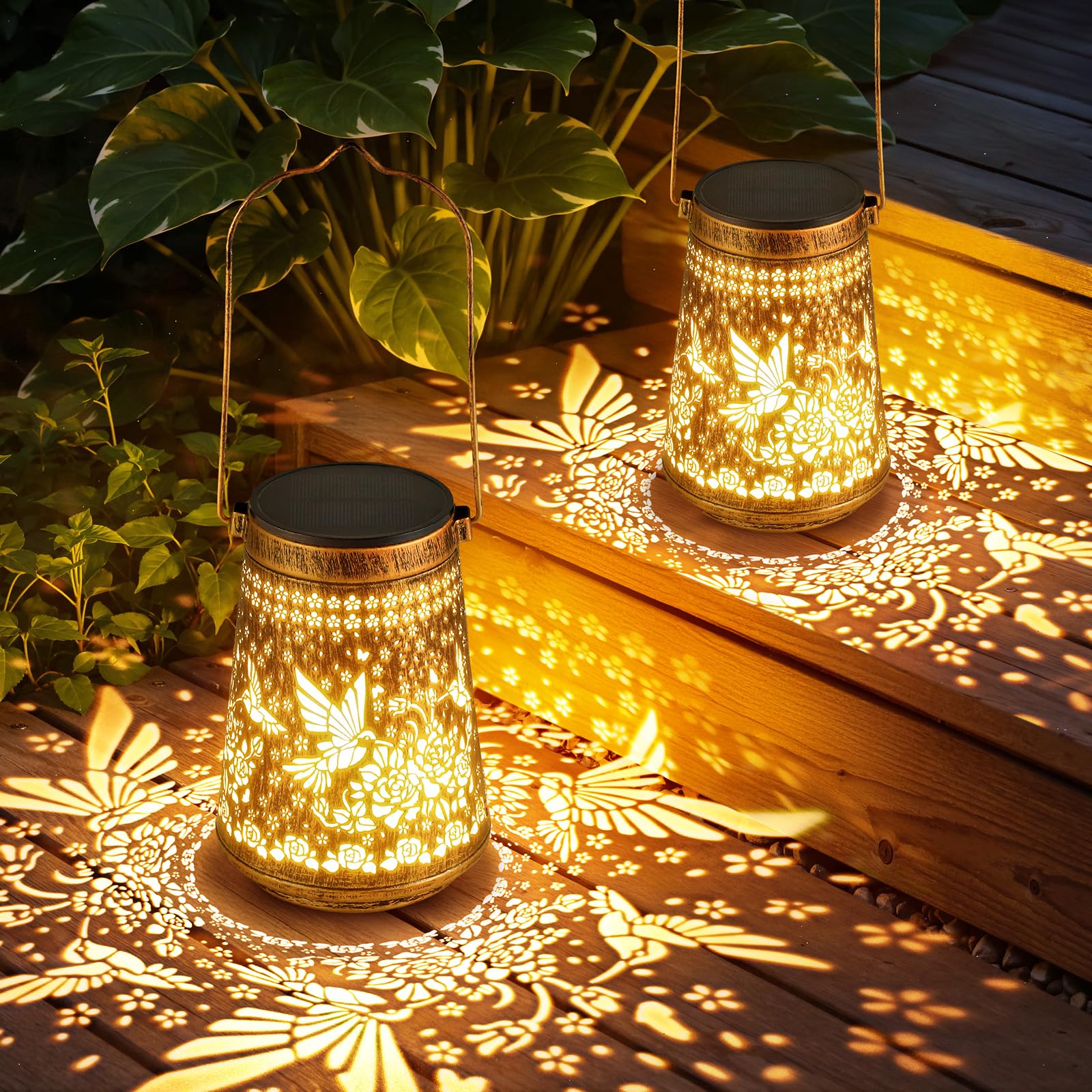 4 Pack Solar Lanterns Outdoor Waterproof Birthday Gifts for Women Mom Grandma  Hollowed-Out Metal Hummingbird Hanging Solar Lantern Lights Outdoor Decor  2 Modes Lights Decor for Yard  Patio