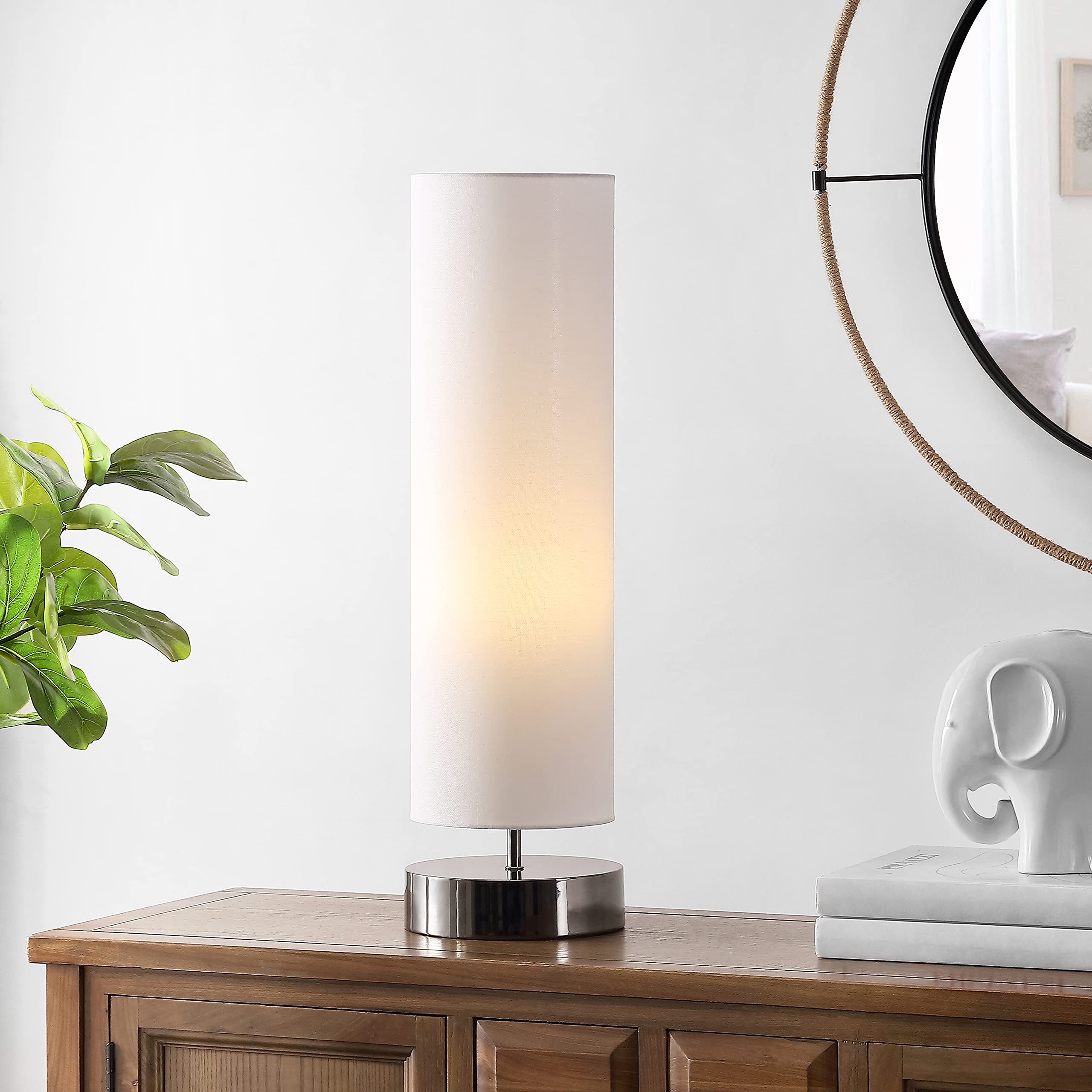 SAFAVIEH Lighting Collection Wick Modern White Cylinder 26-inch Bedroom Living Room Home Office Desk Nightstand Table Lamp (LED 