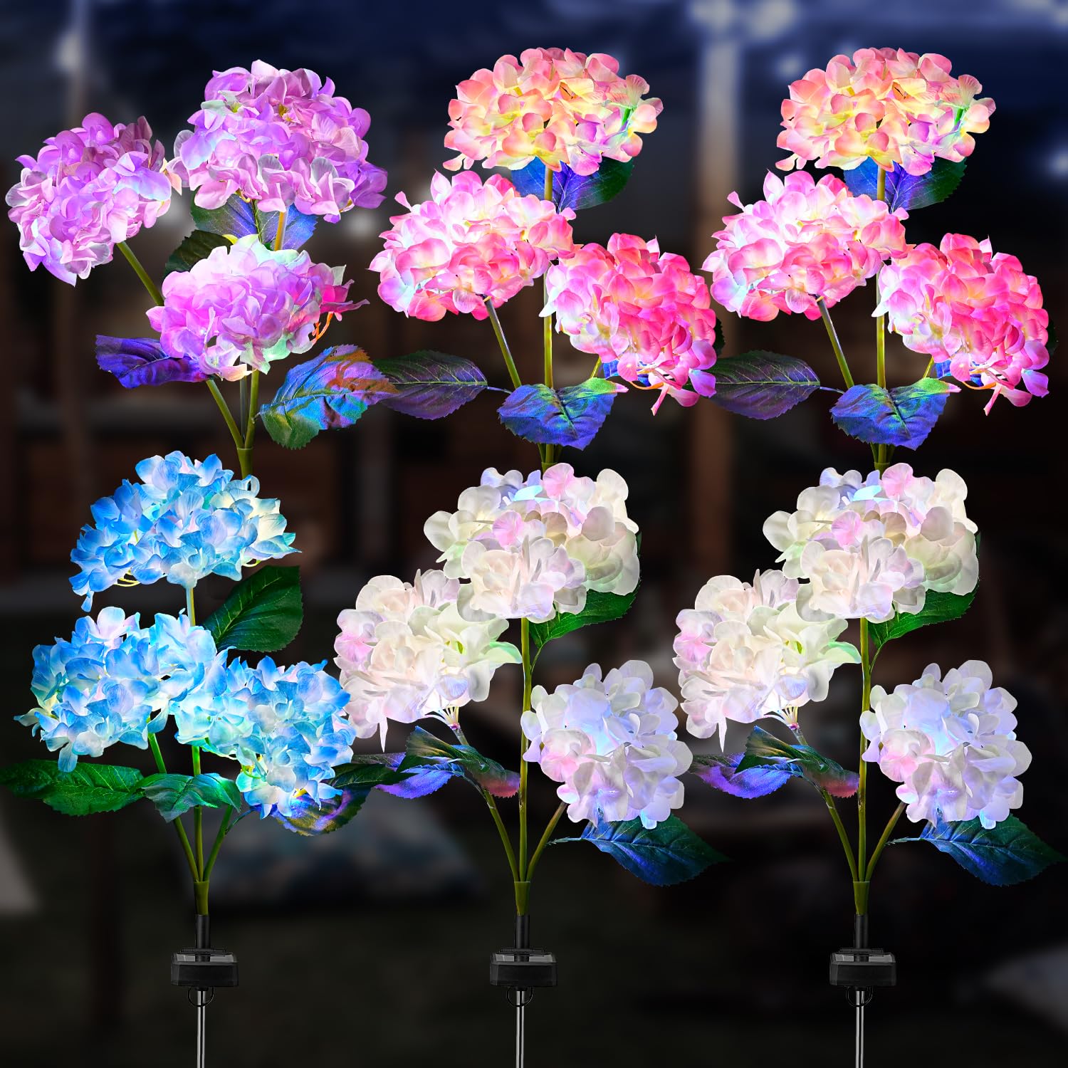 TANSOREN 6 Pack Solar Garden Lights Outdoor, Colorful LED Waterproof Solar Powered Hydrangea Flowers Landscape Lights for Outsid