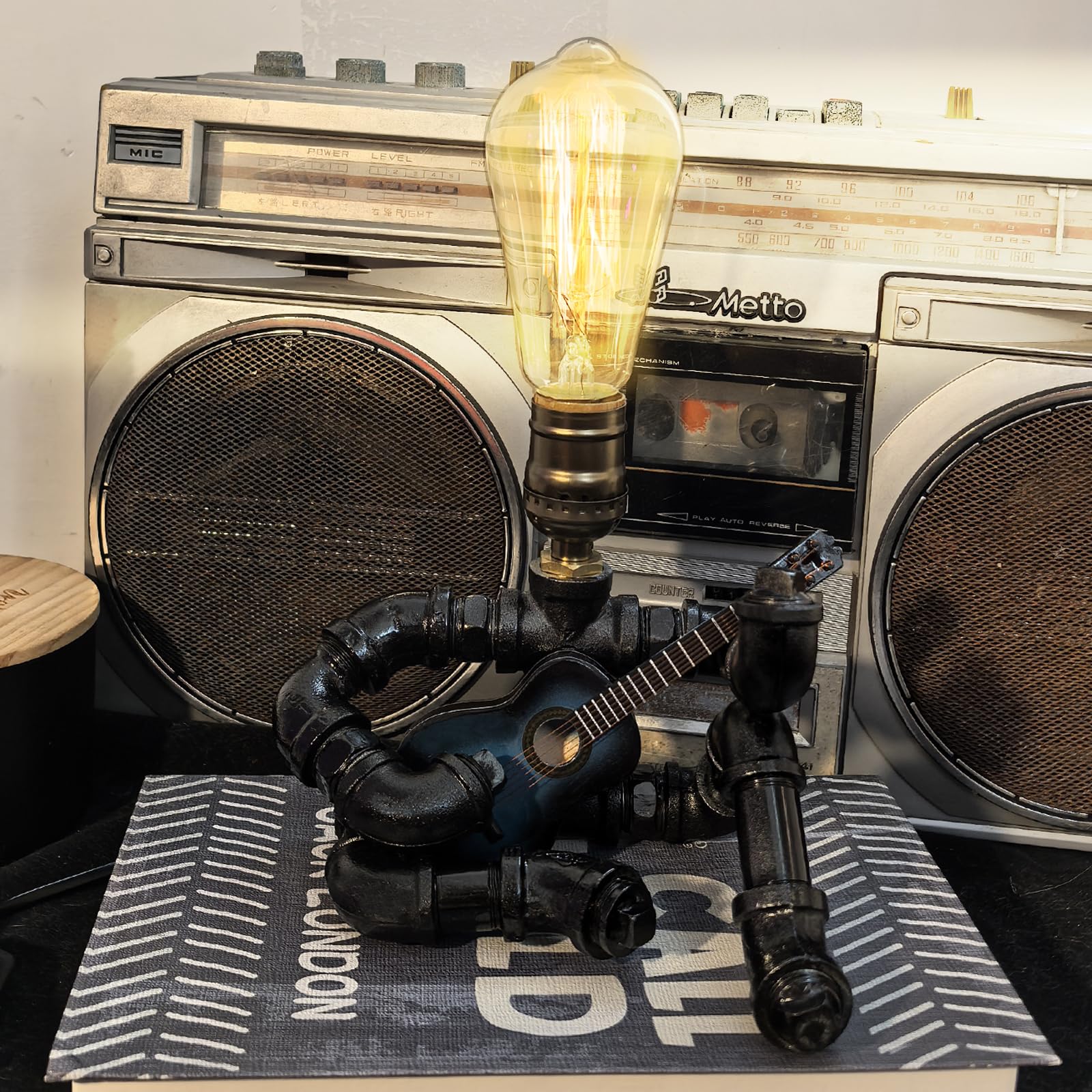 Friceoinw Music Guitar Table Lamp Cool Gifts for Music Lovers Guitar Gifts for Men Unique Guitar Player Gift Ideas Edison Bulb L