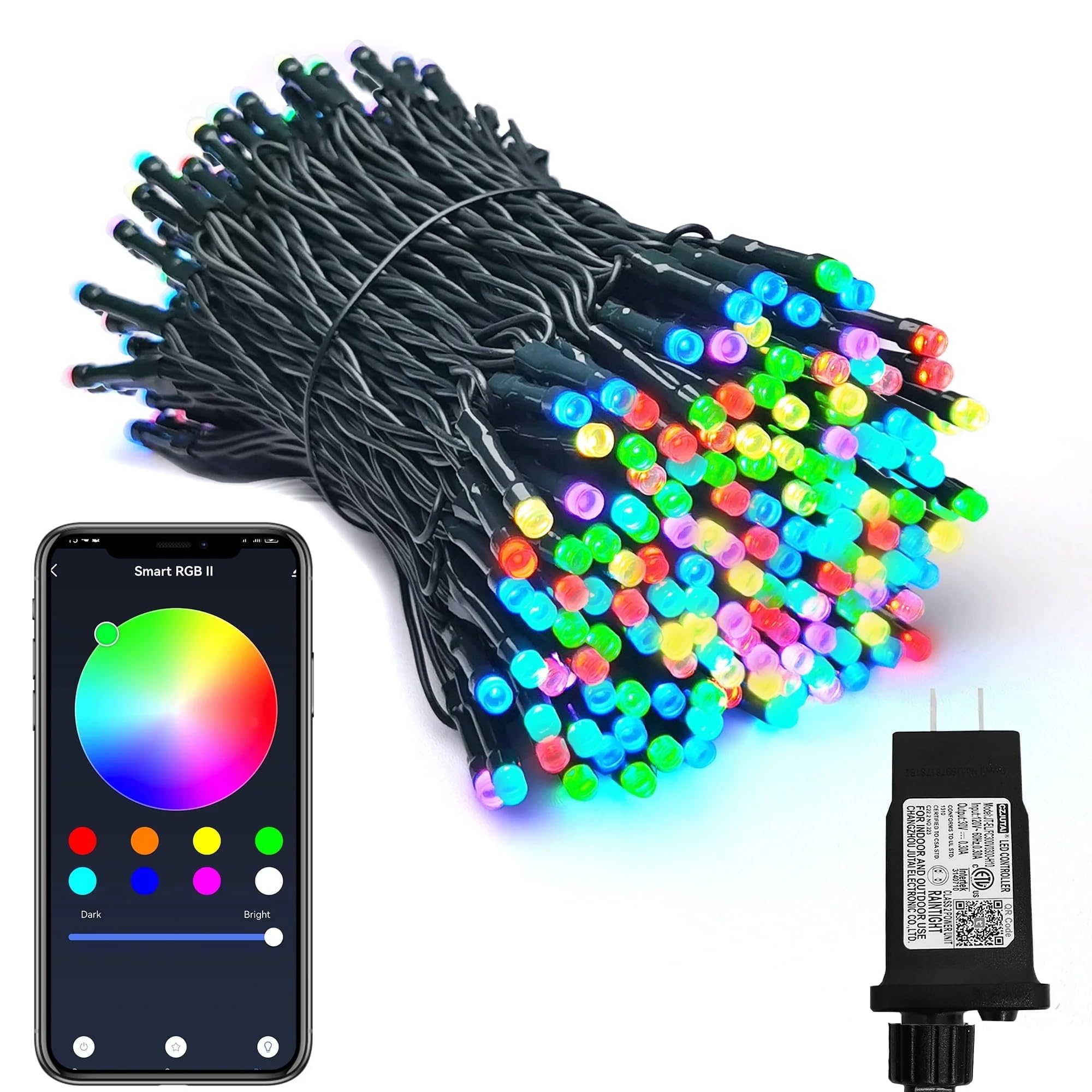 PMS Smart WiFi LED Christmas Lights, APP-Controlled, 100 LEDs, RGB-APP, Ideal for Home, Party, Garden, Halloween Decor