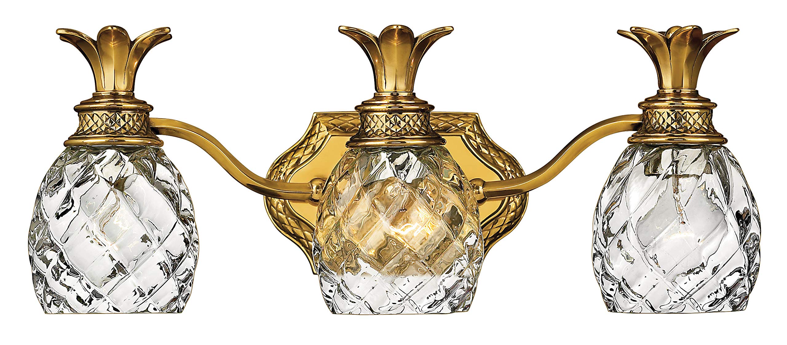 Hinkley Plantation Tropical Three Light Bathroom Vanity Fixture, Burnished Brass