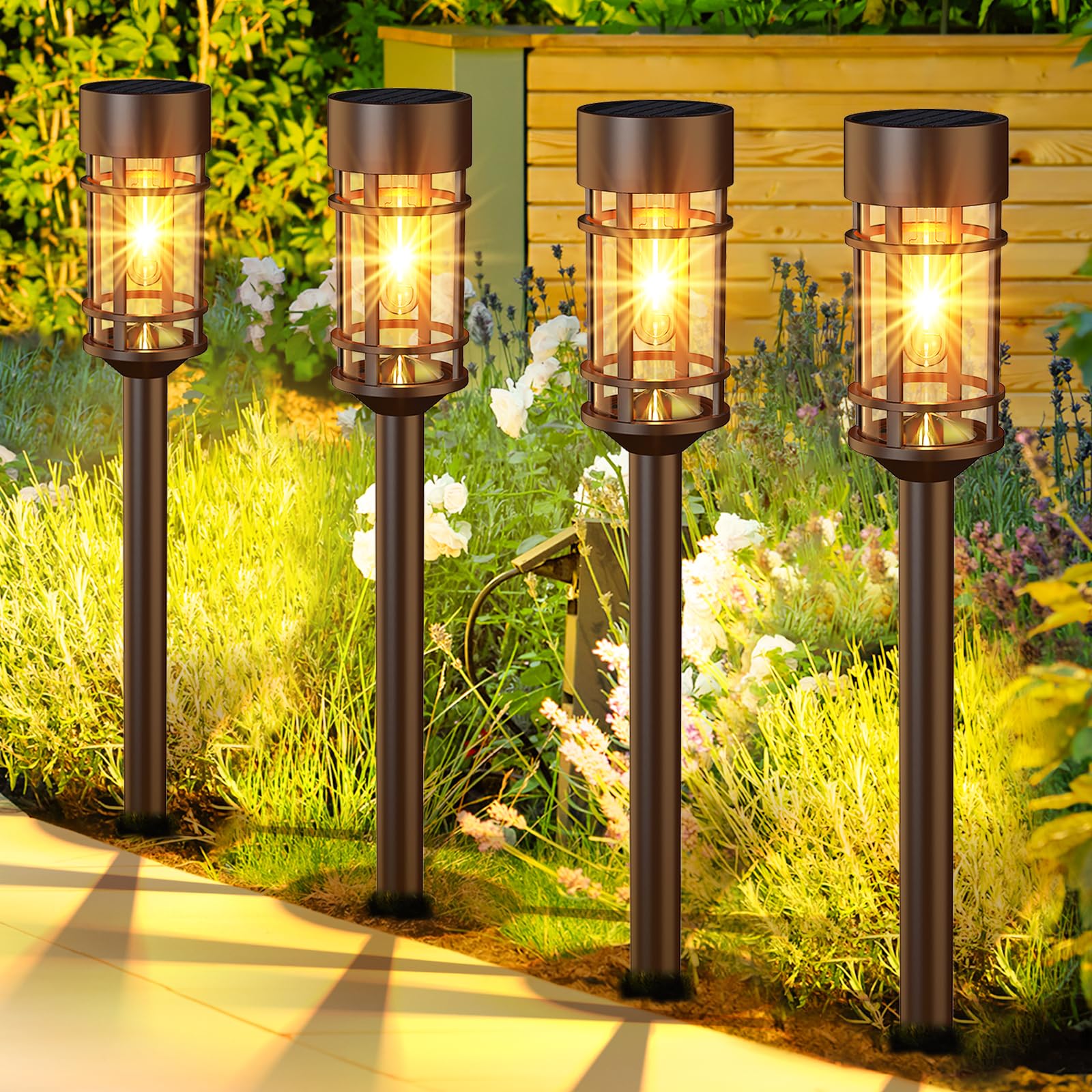 ILANCK Solar Pathway Lights Outdoor 8 Pack, Waterproof IP65, Metal, Brown, Model HNBRPL07BR