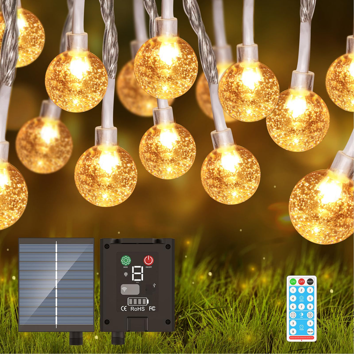 Goodea.Fun Solar String Lights, 56Ft 100Led Solar Christmas Light Outdoor With Remote, Ip65 Waterproof, Solar Crystal Globe Patio Lights, 8 Light Modes, Timing, Christmas Decorations For Garden Yard