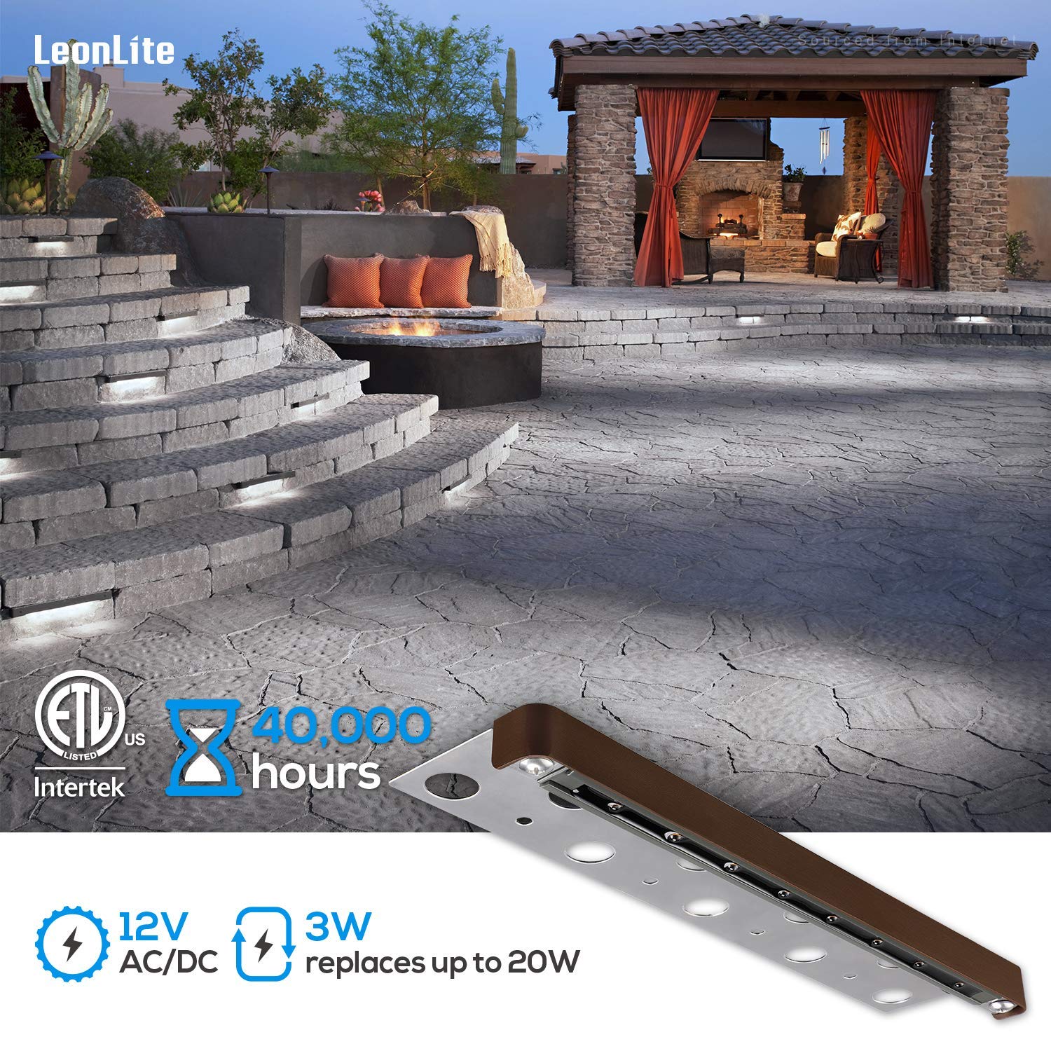 LEONLITE 12 Inch LED Retaining Wall Lights, 8-Pack, Low Voltage Landscape Lighting, Aluminum, Daylight (5000K), Model 42832