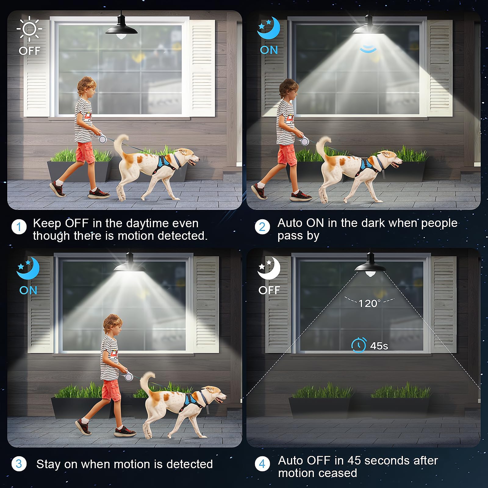 Motion Sensor Light Bulbs, 13W (100Watt Equivalent), Motion Activated Dusk To Dawn Security Led Bulb, 5000K Daylight, Energy-Efficient, For Indoor And Outdoor Lighting, Porch, Stairs, Hallway 4Pack