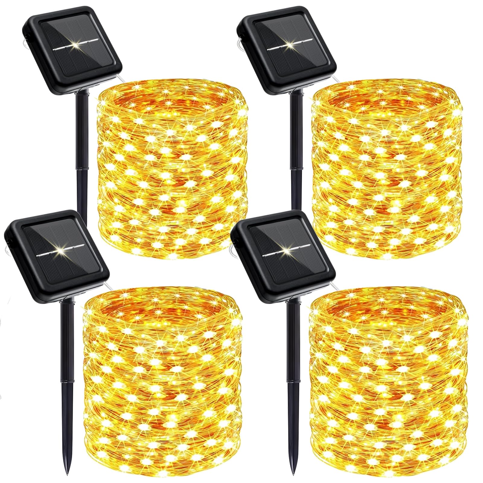 SyouHome Solar String Lights, 800 LEDs, 262FT, 8 Modes, IP65 Waterproof, Warm White, 4 Pack for Outdoor Garden Wedding Party