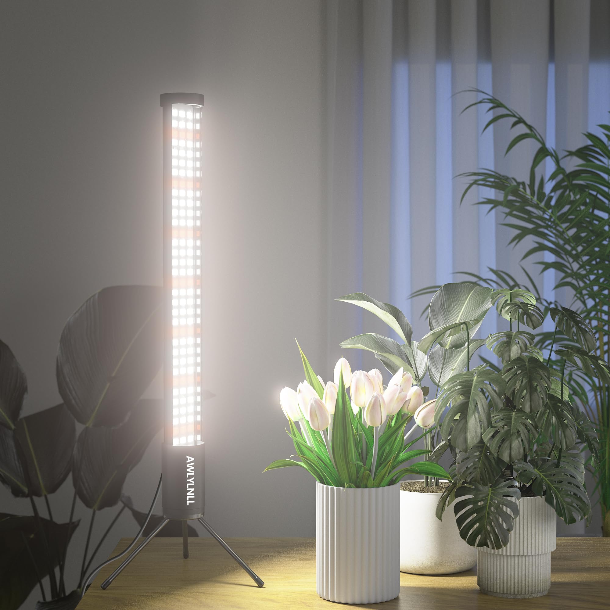 Awlylnll Grow Lights For Indoor Plant, T10 Vertical Standing Led Growing Plant Lamp, 5-Level Dimmable, Auto On Off Timing 4/8/12/18Hrs, Height 18.9''