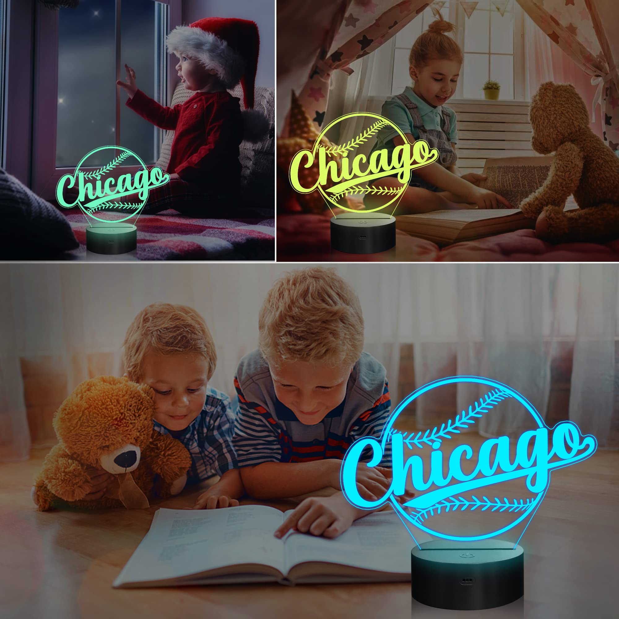 Lightzz 3D Illusion Baseball Night Light Lamp with Remote Control, Acrylic, Chicago Color, Model FS-xxxyyy