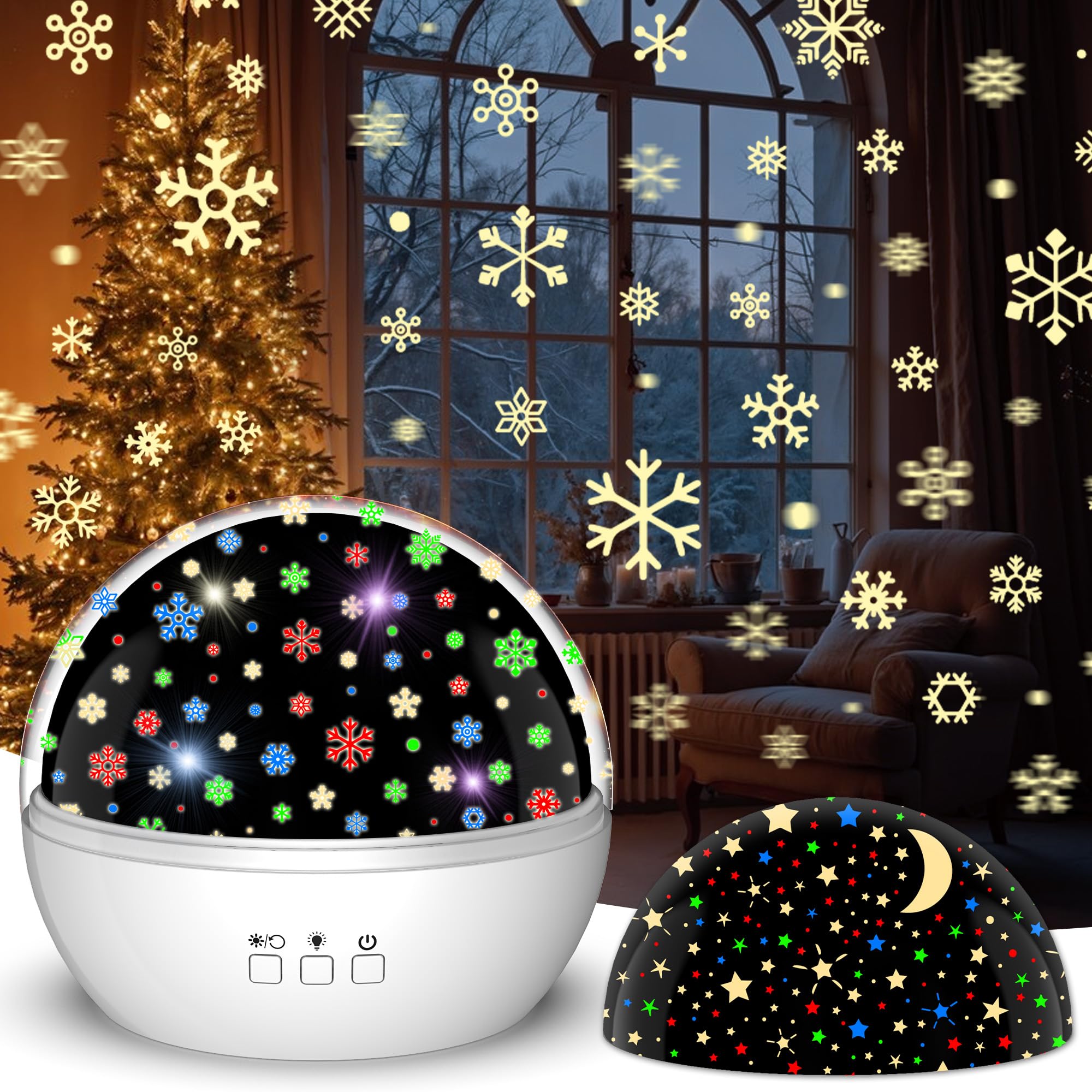 3 in 1 Christmas Star Projector Night Light for Kids - Snowflake Room Decor with Unicorn & Snowfall Theme - Xmas Birthday Gift for Baby & Toddler