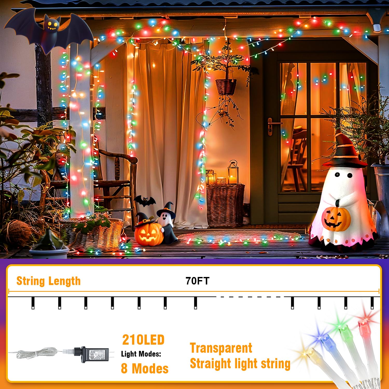 Wastroyal 70Ft 210 Led 4-Color String Lights  Seasonal Fairy Lights With 8 Modes  Waterproof Indoor Outdoor Decorative Lighting For Christmas  Parties  Wedding  Patio