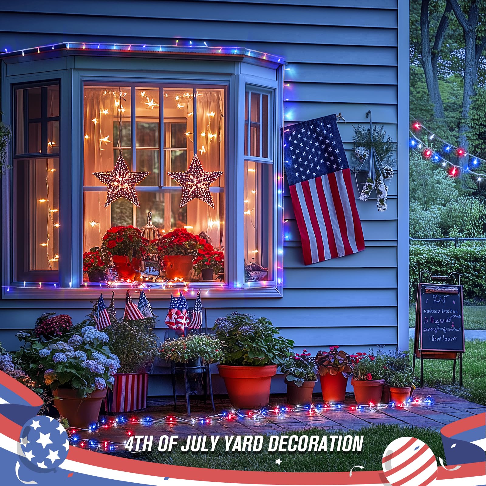 Jmexsuss 400 Led Red White And Blue Lights Outdoor, 132Ft 4Th Of July Lights Indoor, 8 Modes Patriotic String Light For Memorial