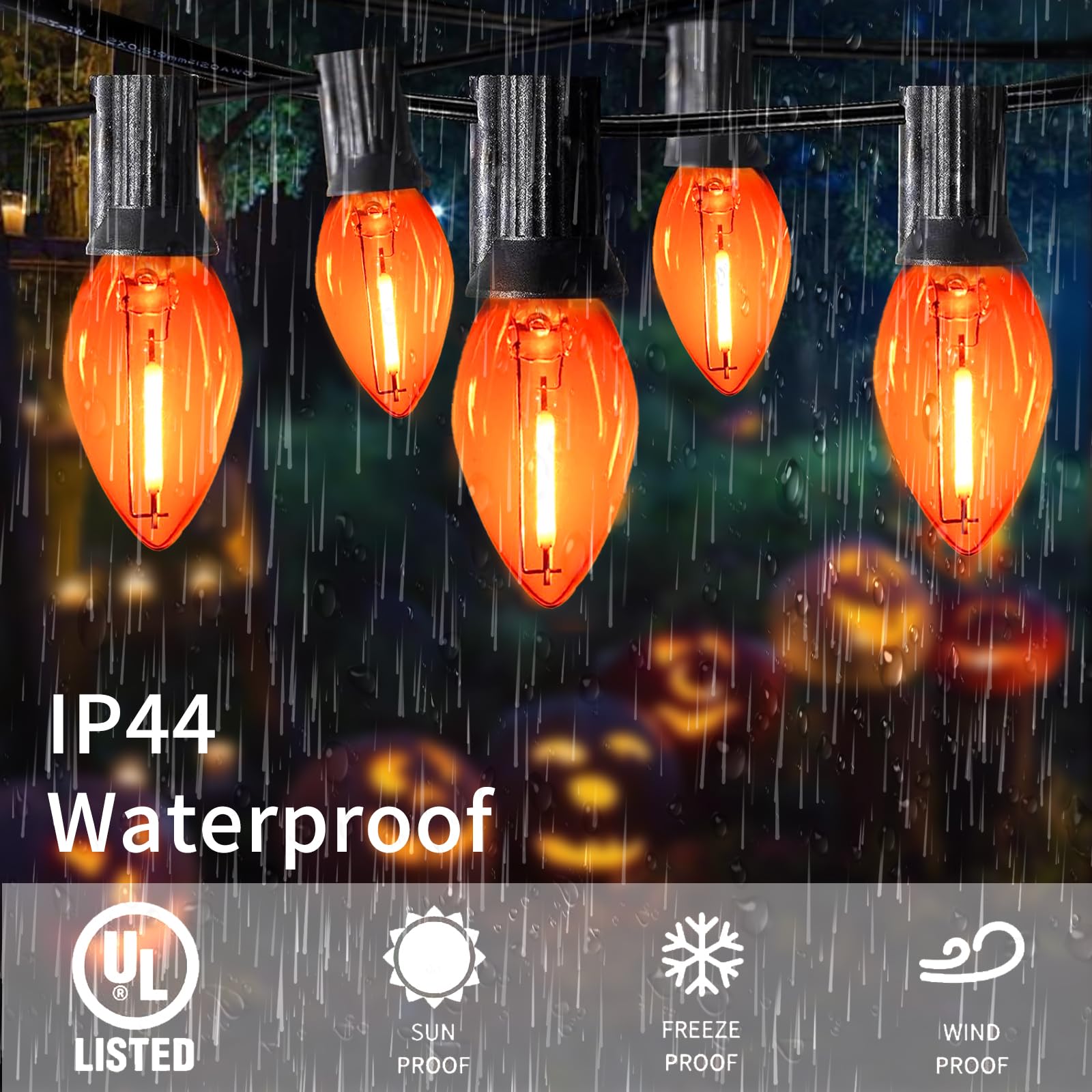 Chyparty C7 Orange Halloween Lights Outdoor  25Ft Led String Lights With 25 Bulbs  Waterproof Fall Thanksgiving Decor For Patio  Fence  Tree  Party
