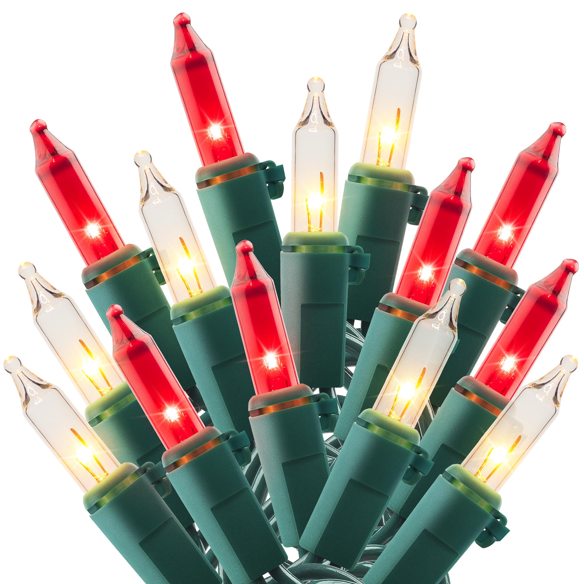 Woohaha Mini Christmas Lights 2 Pack 13Ft String Lights  120V Ul Plug Extendable Xmas Tree Lights For Christmas Patio Home Party Holiday Garden Indoor/Outdoor Decor(50 Count Red Clear)