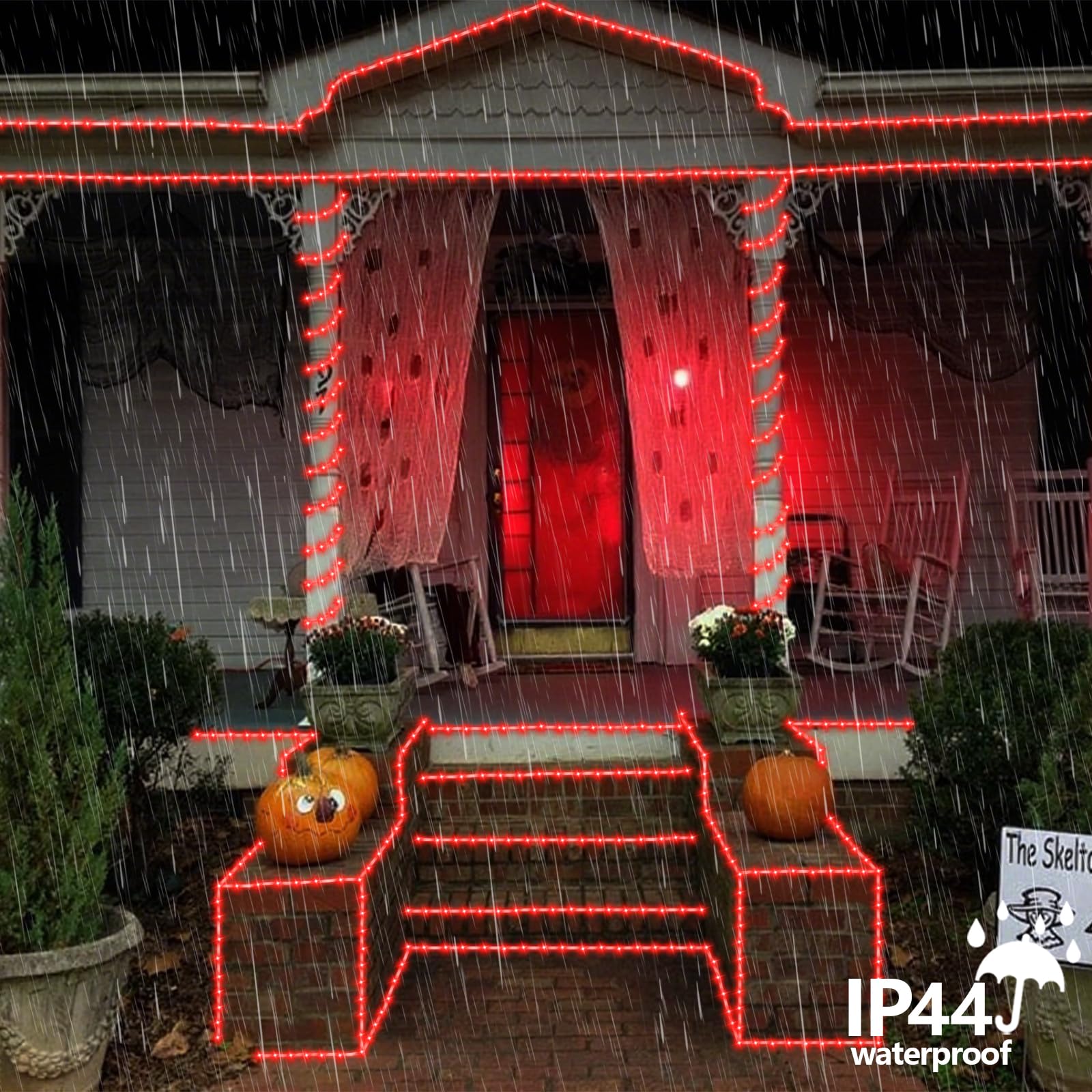 Yeguo 66Ft 200 Led Halloween Solar Rope Lights Outdoor Waterproof, Red String Lights For Outside, 8 Modes Fairy Lights In Clear