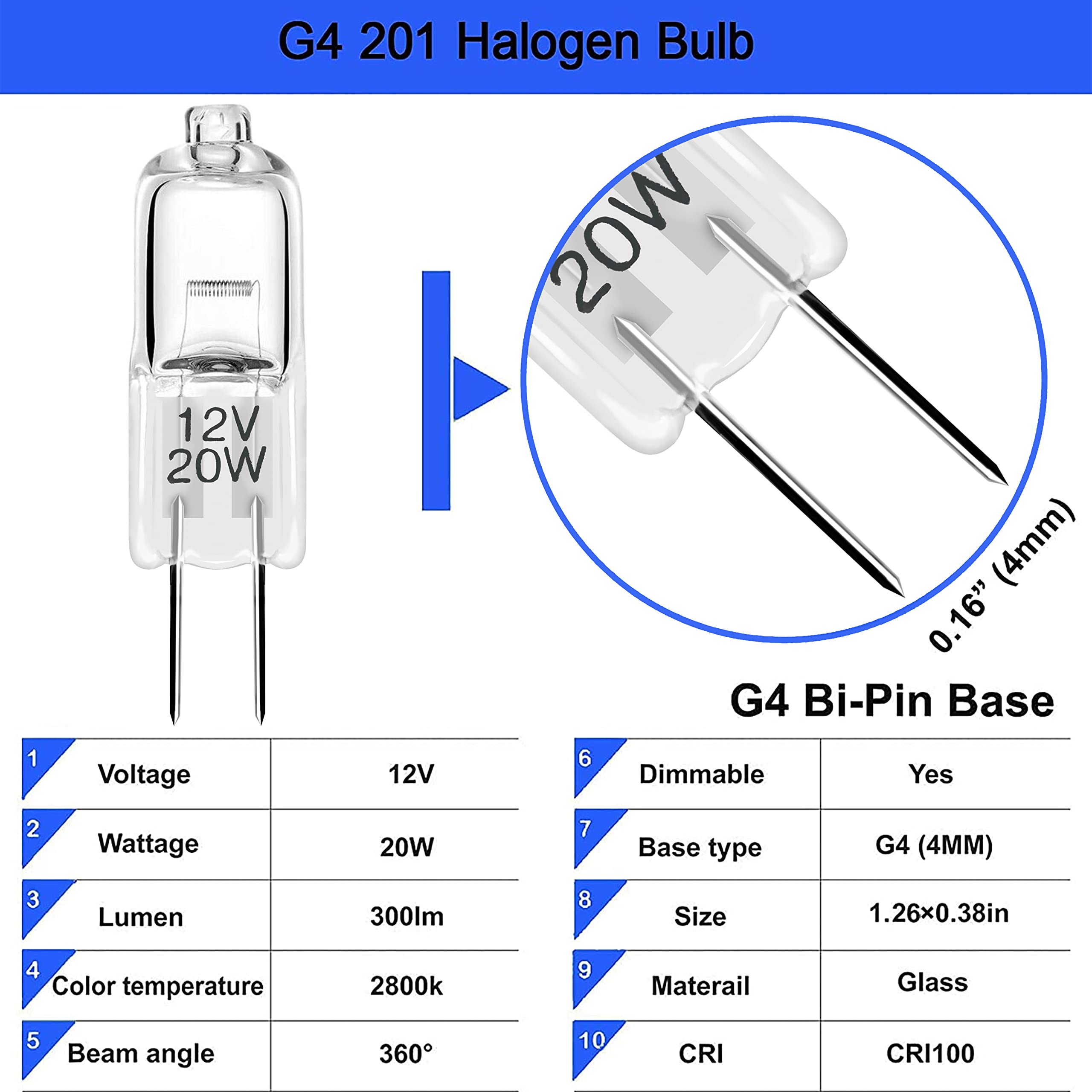 Diximus 20W Bi-Pin Halogen Bulbs - 12V Warm White 2700K For Landscape, Puck