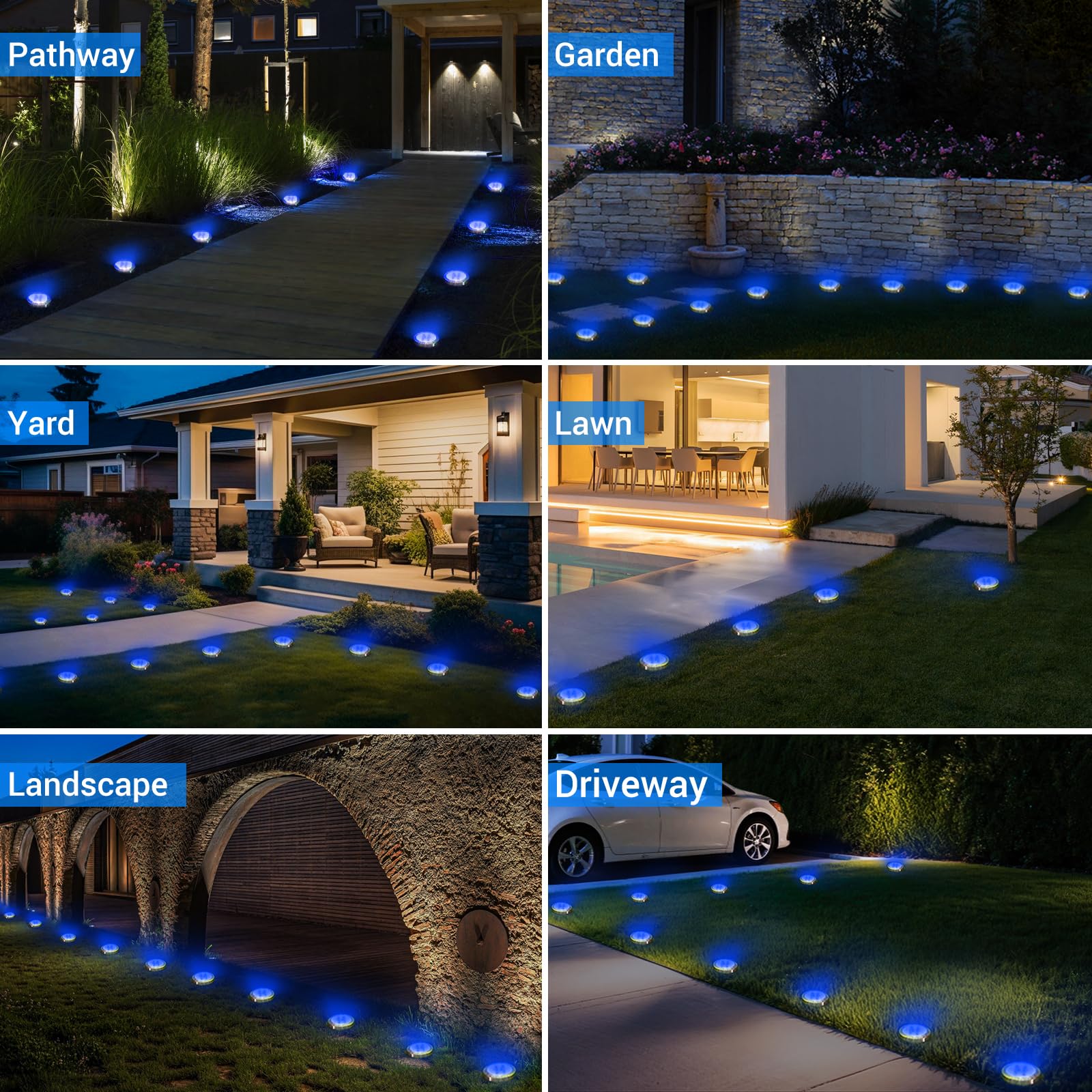 Peasur Solar Ground Lights Outdoor  12 Pack Flat Solar Powered Disc Lights  Ip68 Waterproof  Anti-Rust  Landscape Lighting For Pathway Garden Yard Lawn Walkway Landscape Driveway  Blue