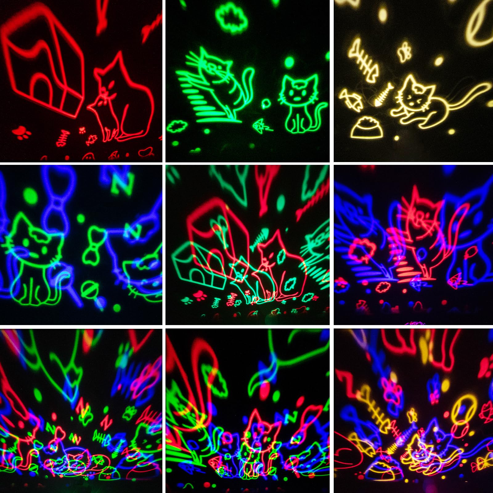 Elsent Cute Cats Projector, RGBW LED Night Light, 360° Rotation, USB/Battery Operated, Pink, 10H Timer