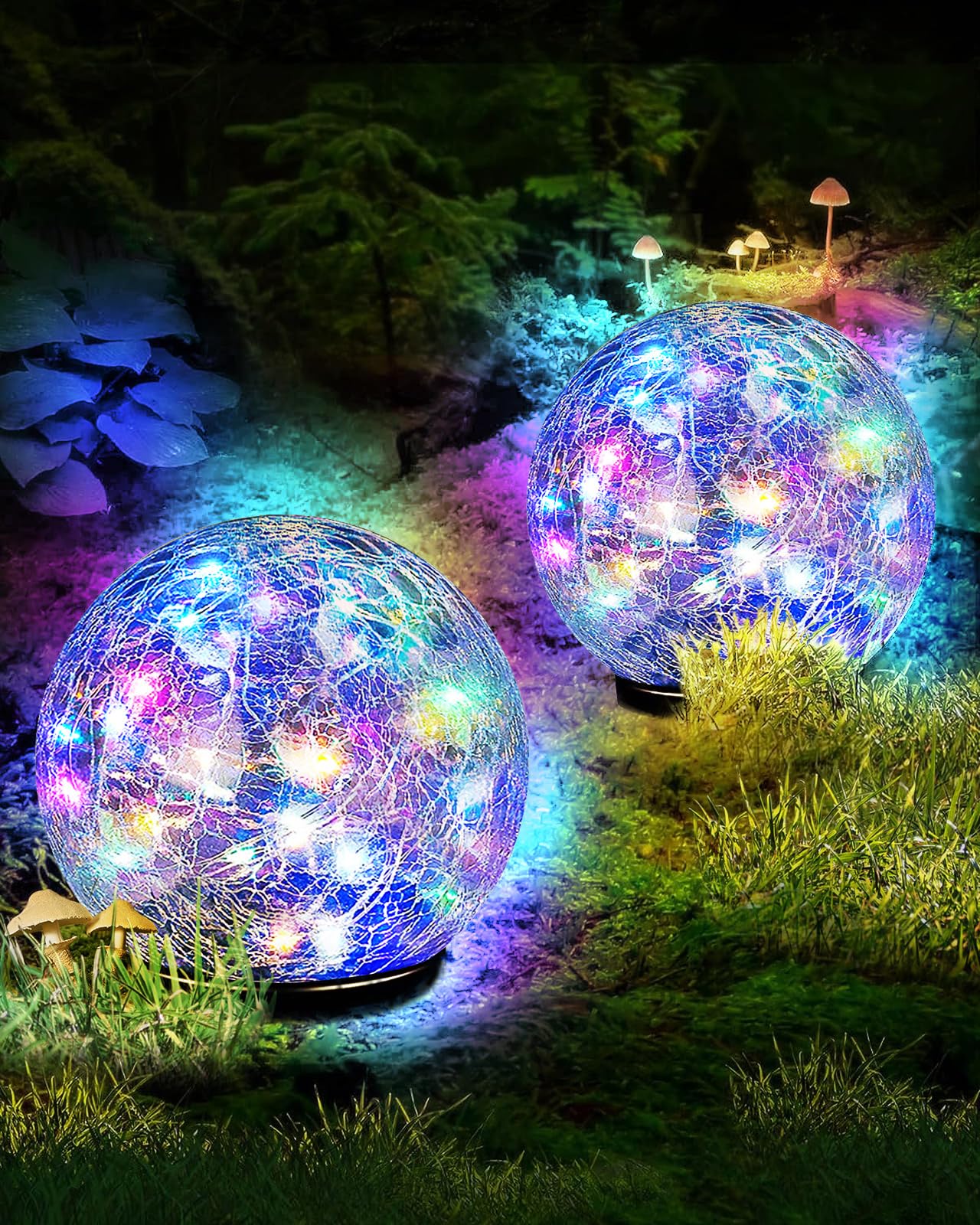 Garden Solar Ball Lights Outdoor Waterproof, 30 LED Cracked Glass Globe Solar Power Ground Lights for Path Yard Patio Lawn, Chri