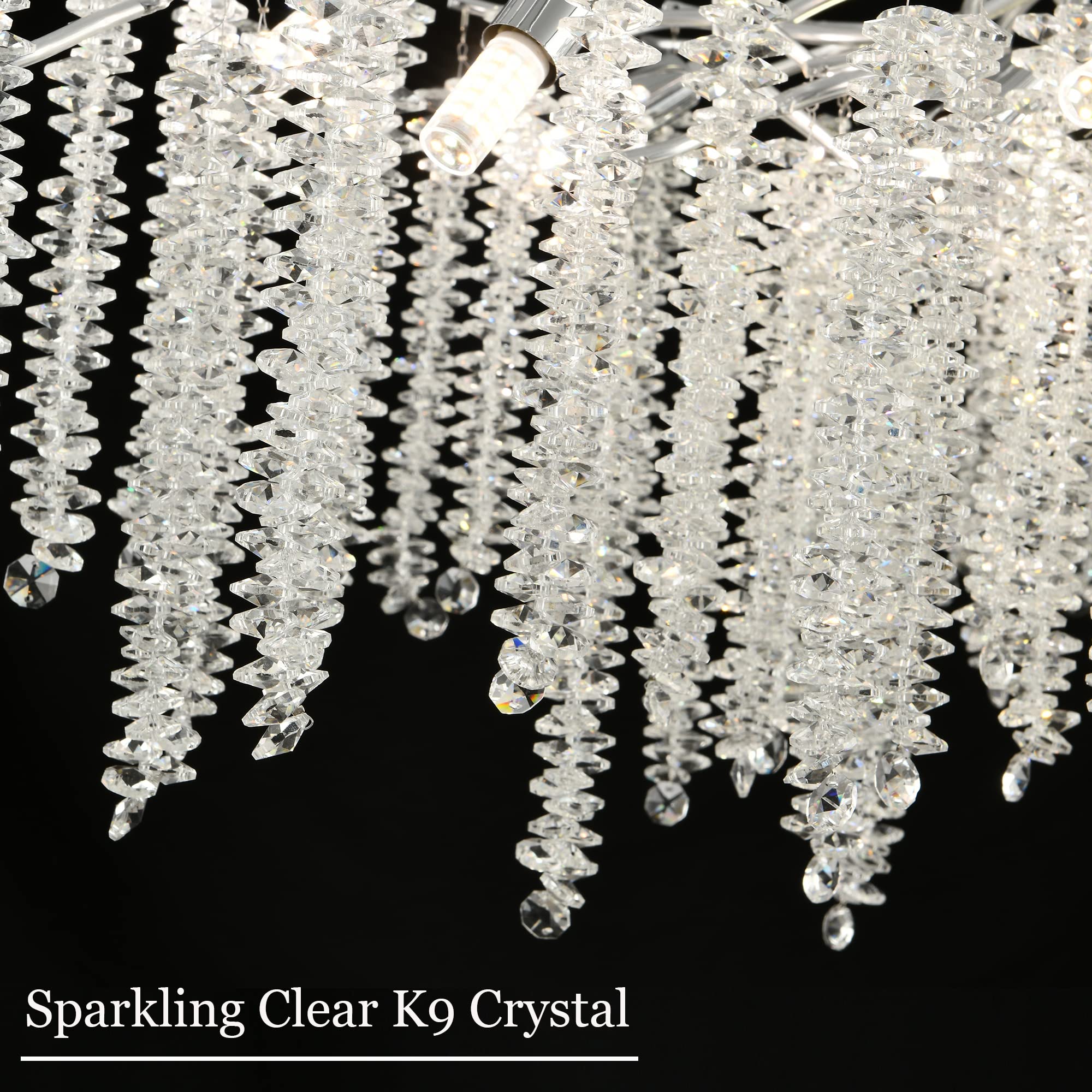 Upfelw Modern Crystal Tree Branch Chandelier, D23.7'' Silver Round Raindrop Indoor Hanging Pendant Light Fixture For Dining Room