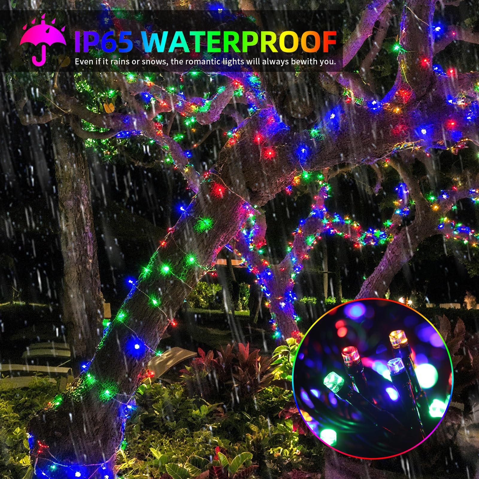 Chuya Christmas String Lights, 500 LED Multicolor Fairy Lights, 164FT, Waterproof, Timer, Remote, 8 Lighting Modes, Model QL300AE