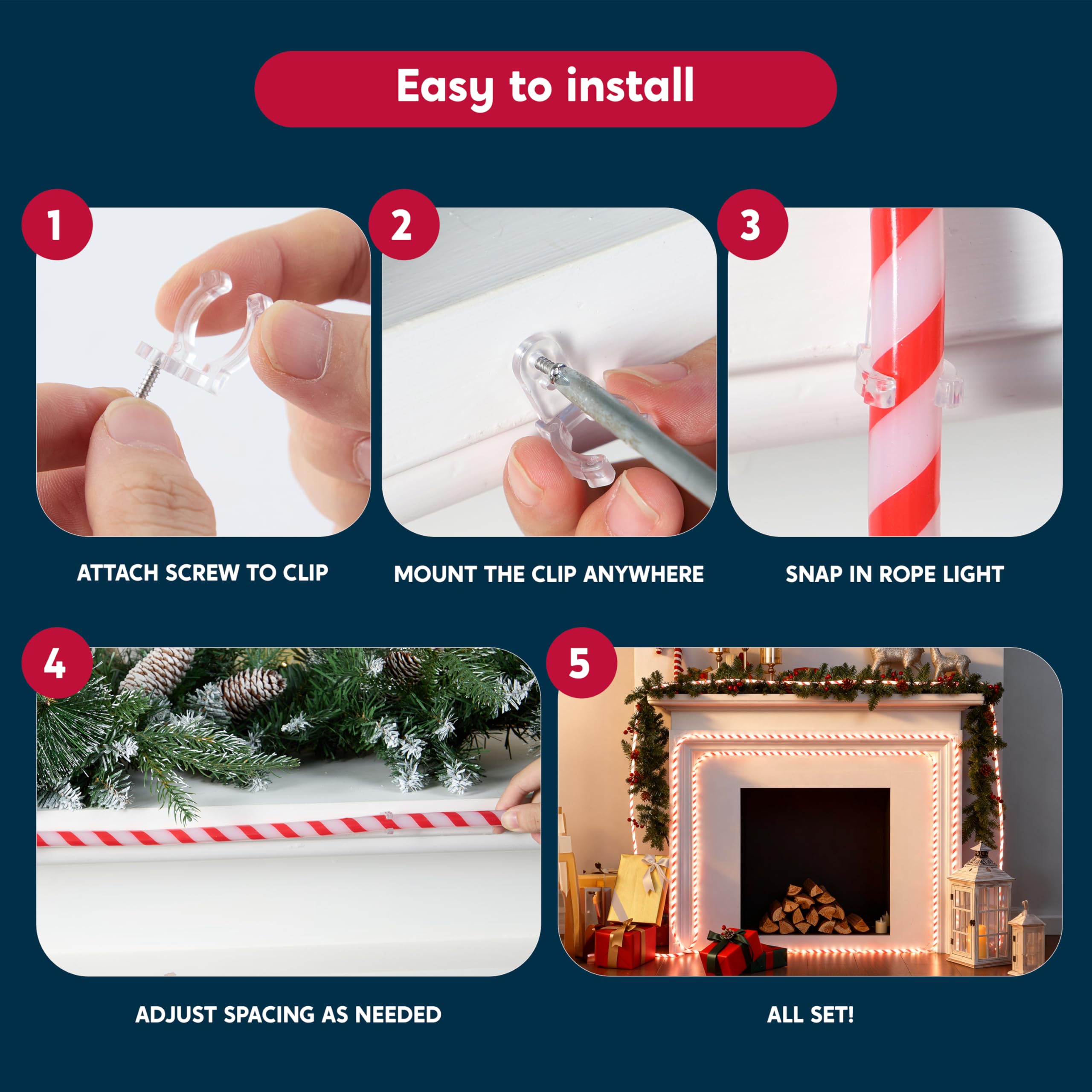 Joiedomi LED Candy Cane Rope Lights, 40FT Waterproof Christmas Decor, Red & Cool White, Model GVL-13-360/10F