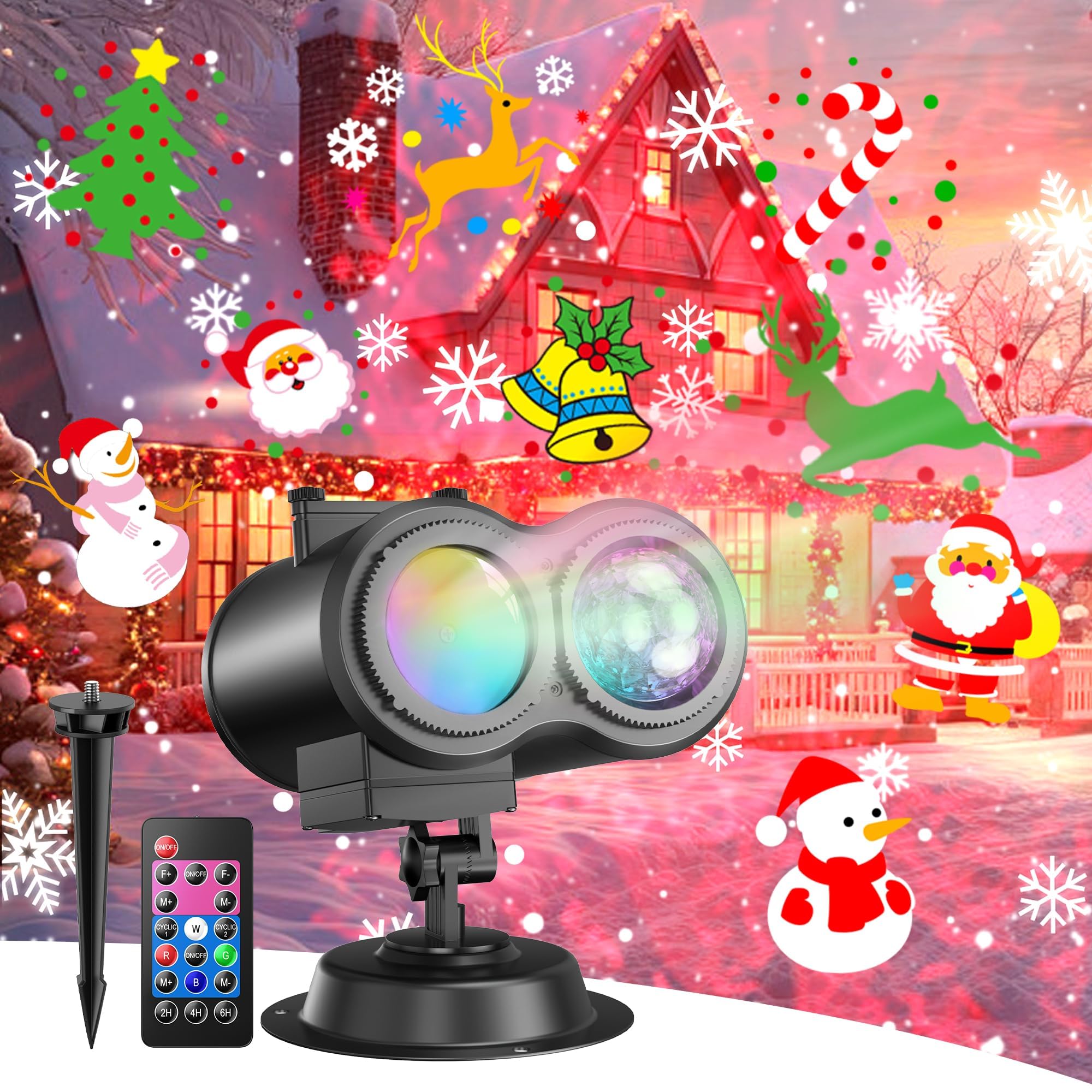 Fussion Halloween Christmas Projector Lights Outdoor, 29 Effects Holiday Christmas Projector Light Outdoor 2 in 1 with Remote, C