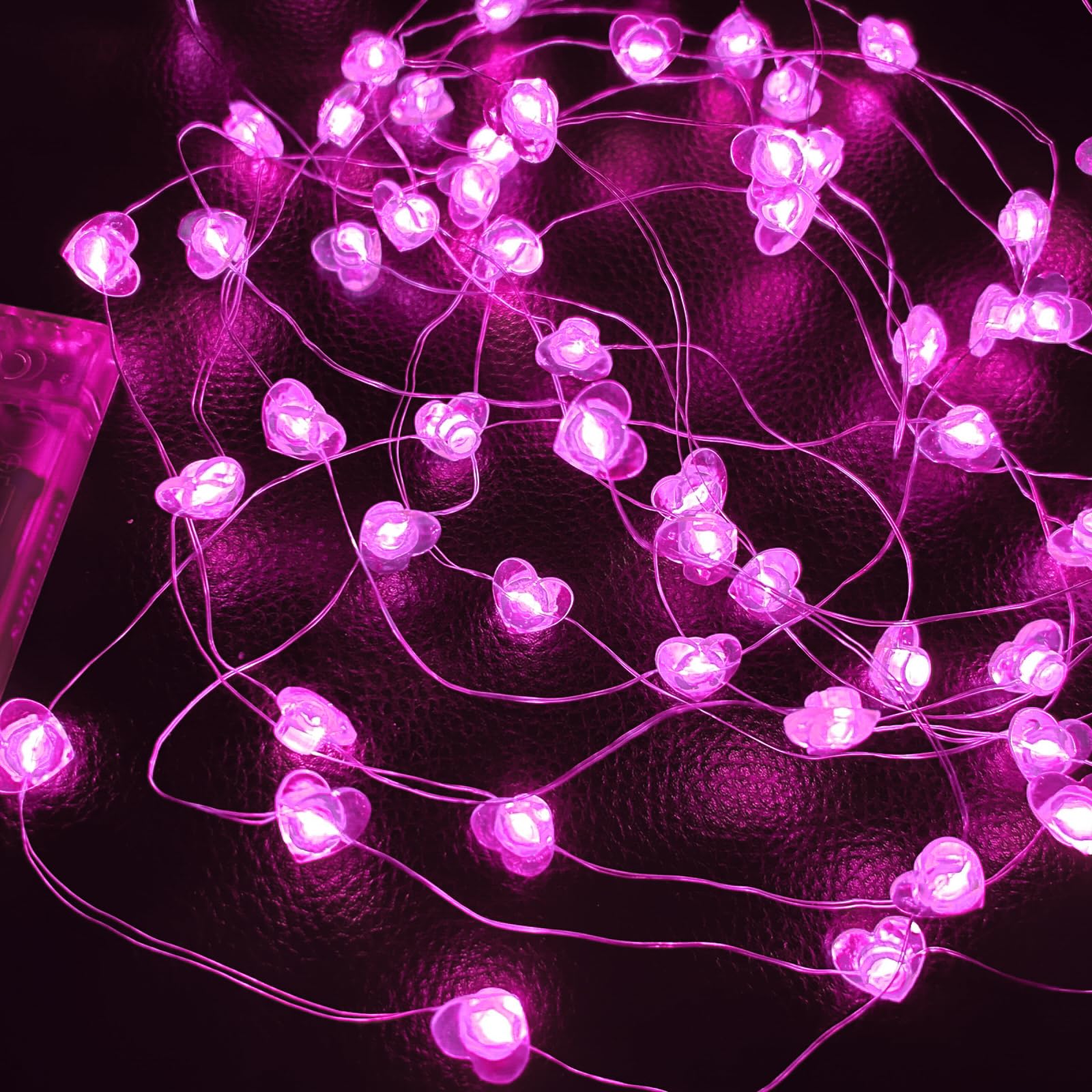 10FT Pink Heart Fairy Lights Battery Operated with Timer for Christmas Decoration, LED String Lights Indoor Outdoor Waterproof T