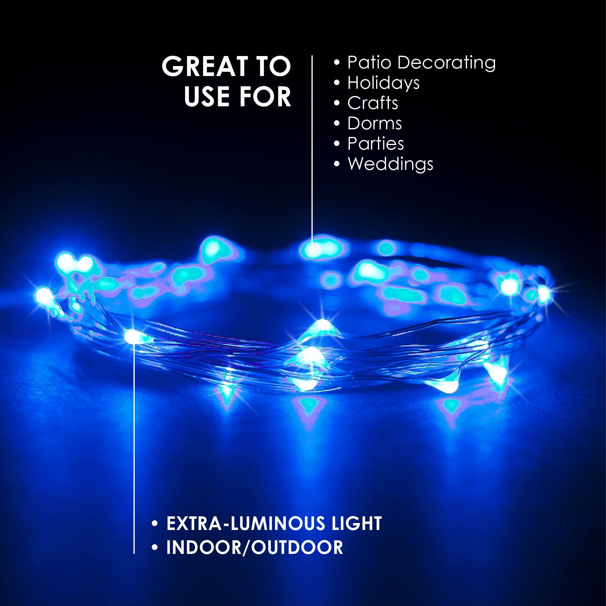 Rtgs 2 Sets 20 Leds Blue Color String Lights Silver Wire Indoor And Outdoor 6.5 Feet Firefly Starry Fairy Lights Battery Powered