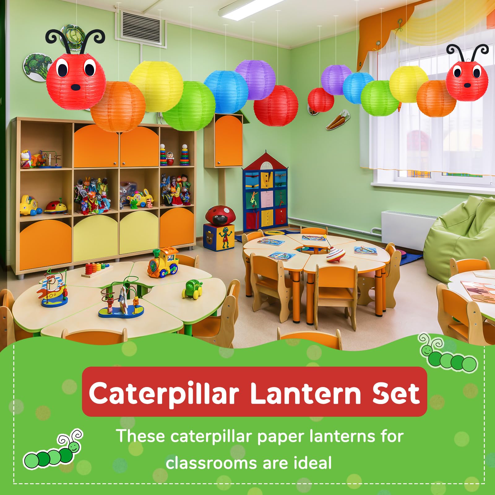 Hortsun 14 Pcs Hungry Caterpillar Paper Lanterns 12 Inch 8 Inch Set Of 2 Caterpillar Themed Birthday Party Decorations With Eyes