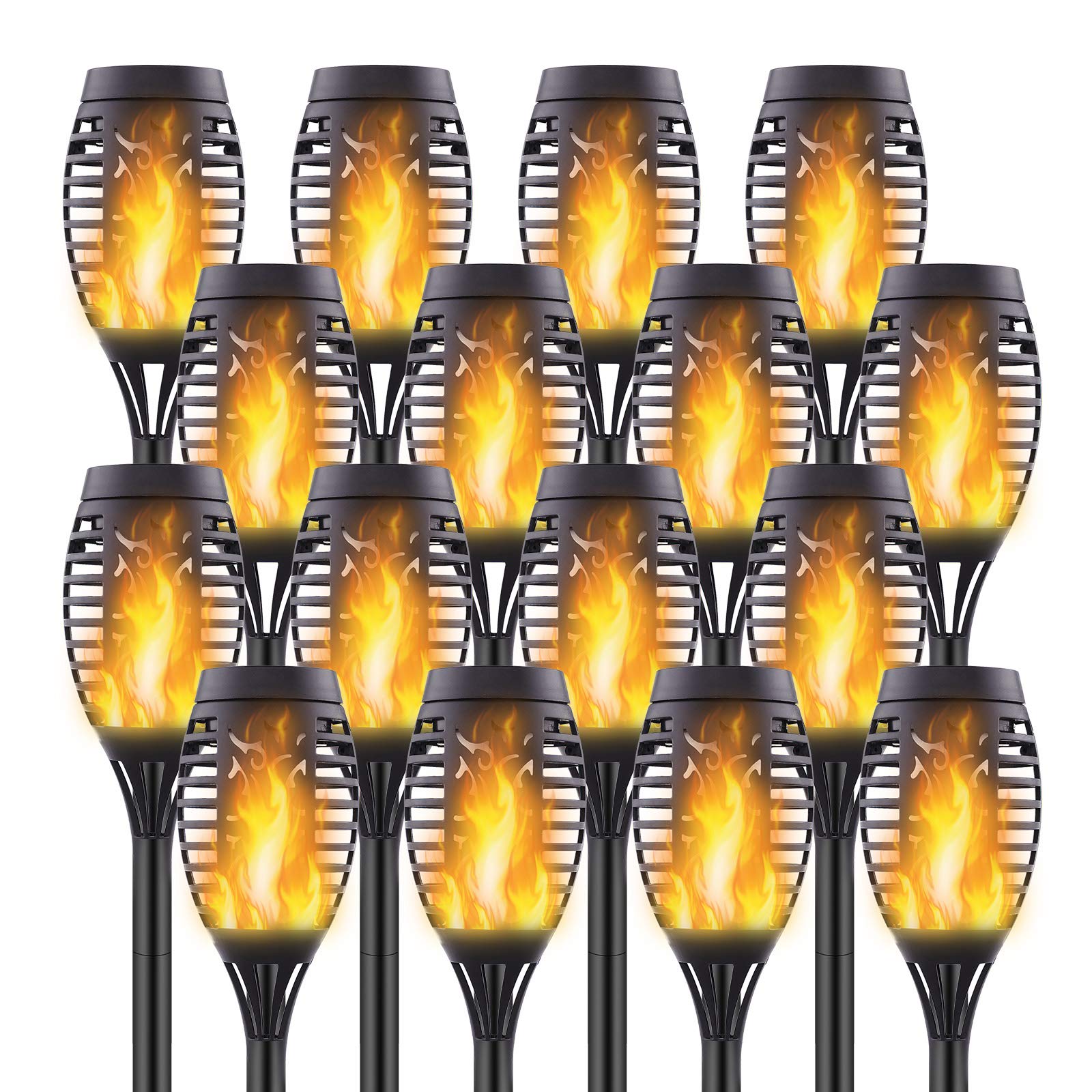 Permande Solar Torch Lights, Waterproof Mini Flickering Flames, 16 Pack, Black, Outdoor Garden Pathway Decor