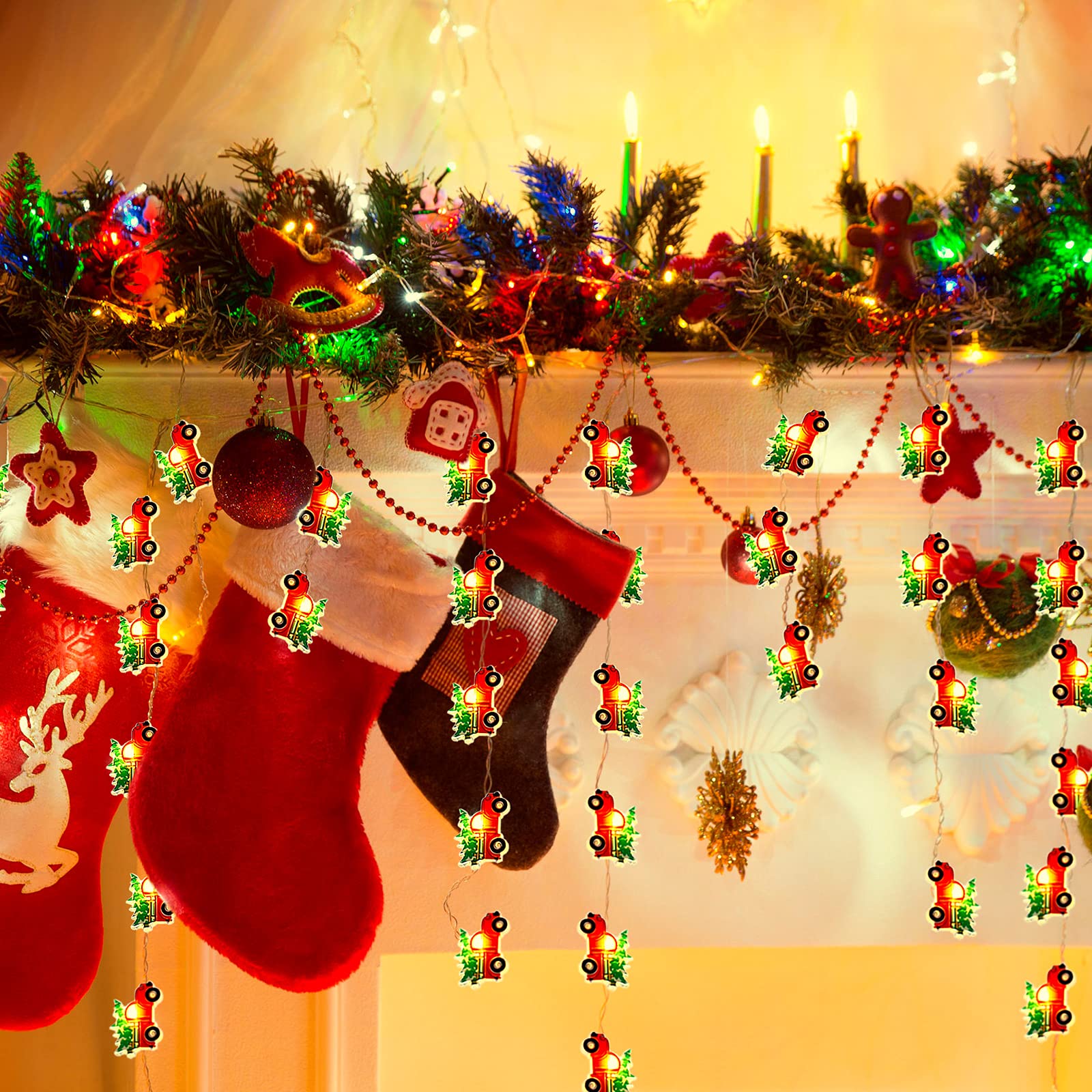 Mudder Christmas Red Truck String Lights 9.8 Feet 30 LEDs Red Twinkle Fairy Lights Christmas Tree Battery Operated Xmas LED for
