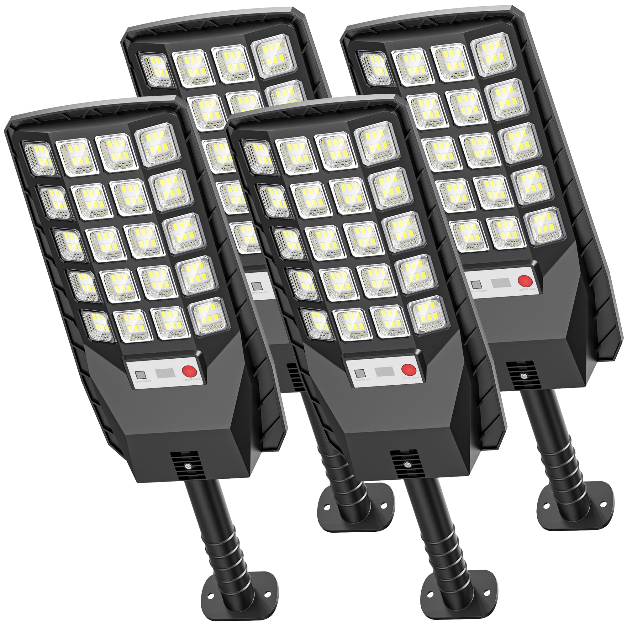 WYWNA Solar Lights Outdoor - 320 Wide Angle Solar Street Lights Outdoor IP66 Waterproof  6500K Dusk to Dawn Flood Light Motion Sensor with Remote Control for Yard(4 Pack)