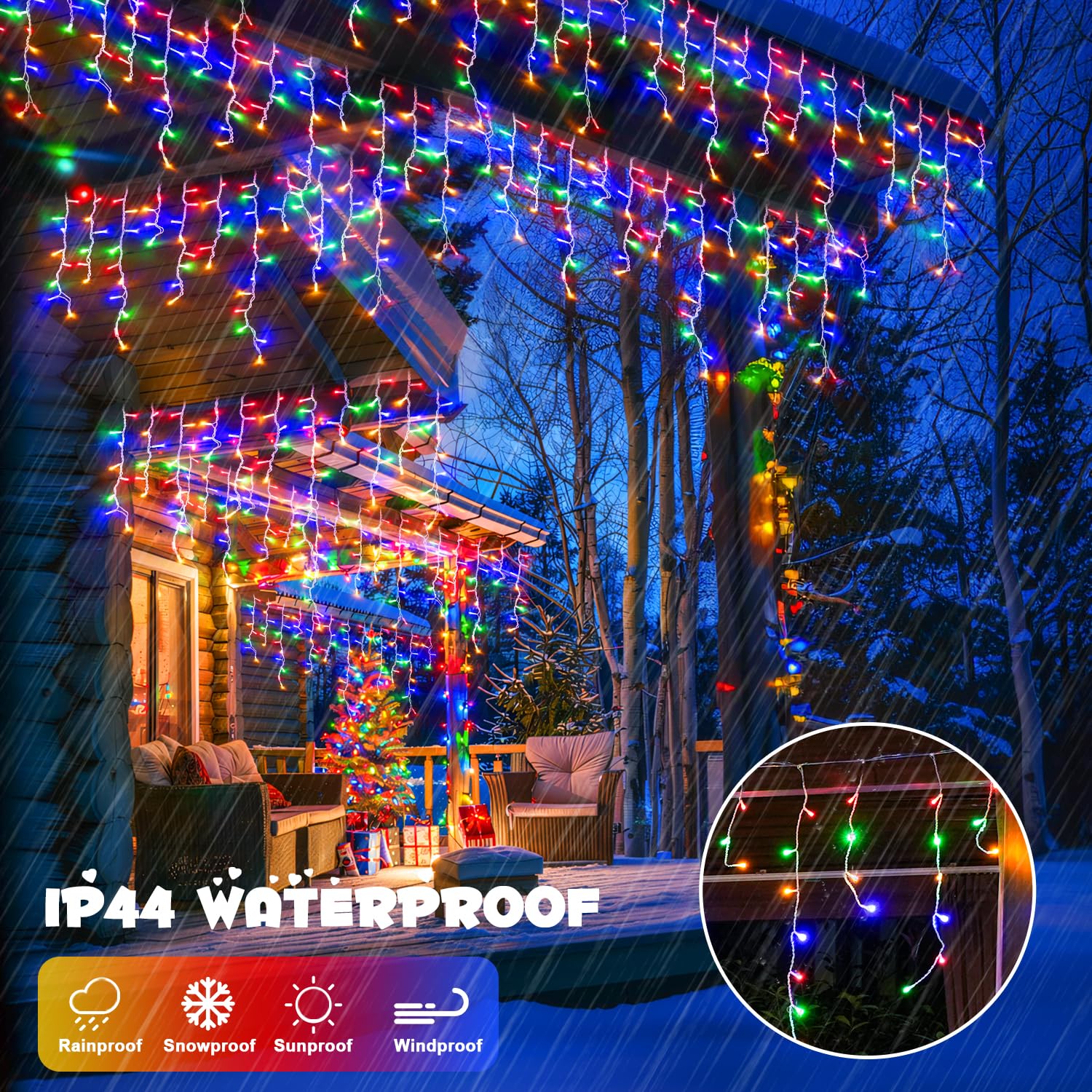 Jmexsuss 400 Led 38.8Ft Icicle Christmas Lights With Remote, Outdoor Multicolor Icicle String Lights Plug In, 8 Mode Icicle Ligh