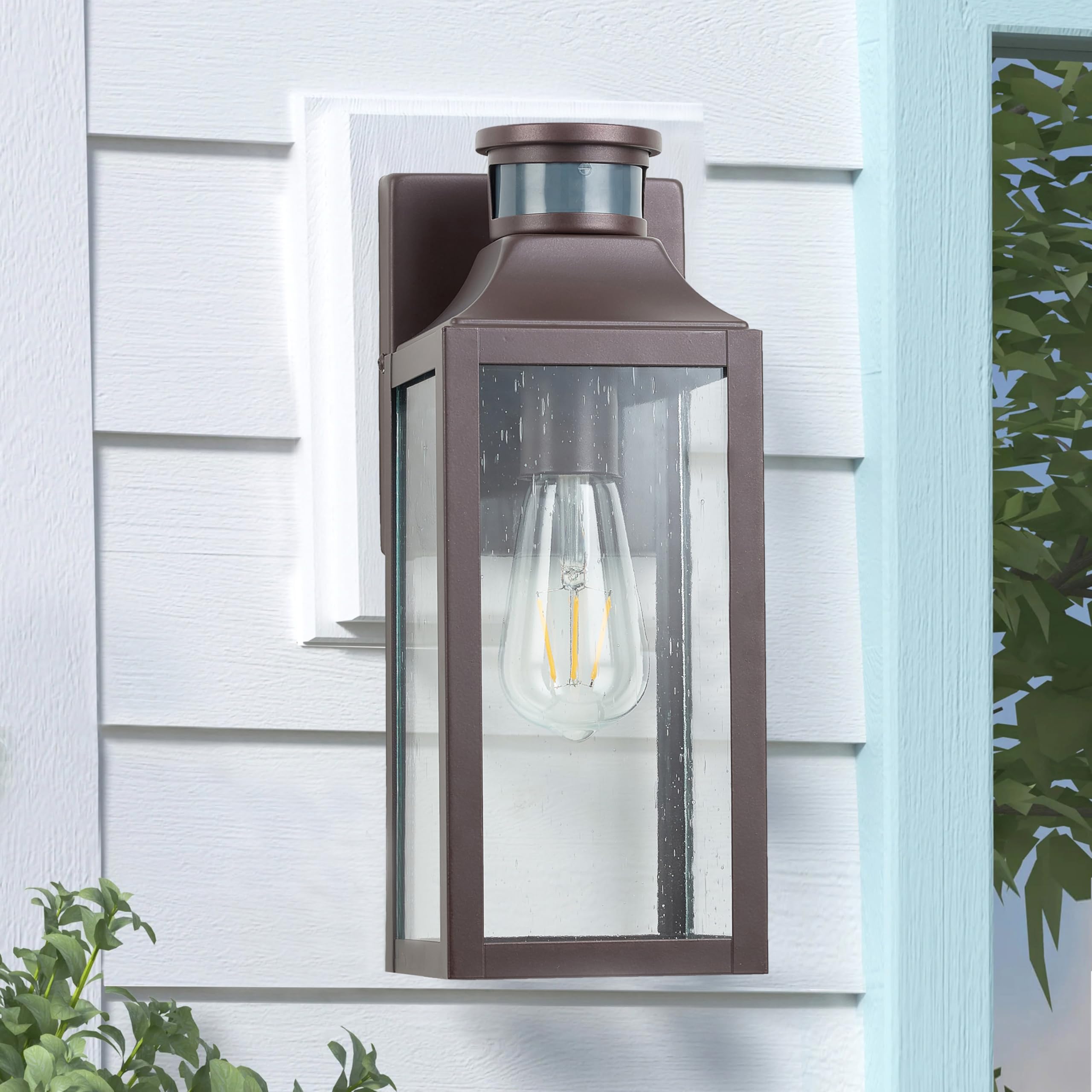Micsiu Motion Sensor Outdoor Wall Light Fixture, 12.75 Inch Oil Rubbed Bronze Exterior Sconce Lighting, Waterproof Outside Light