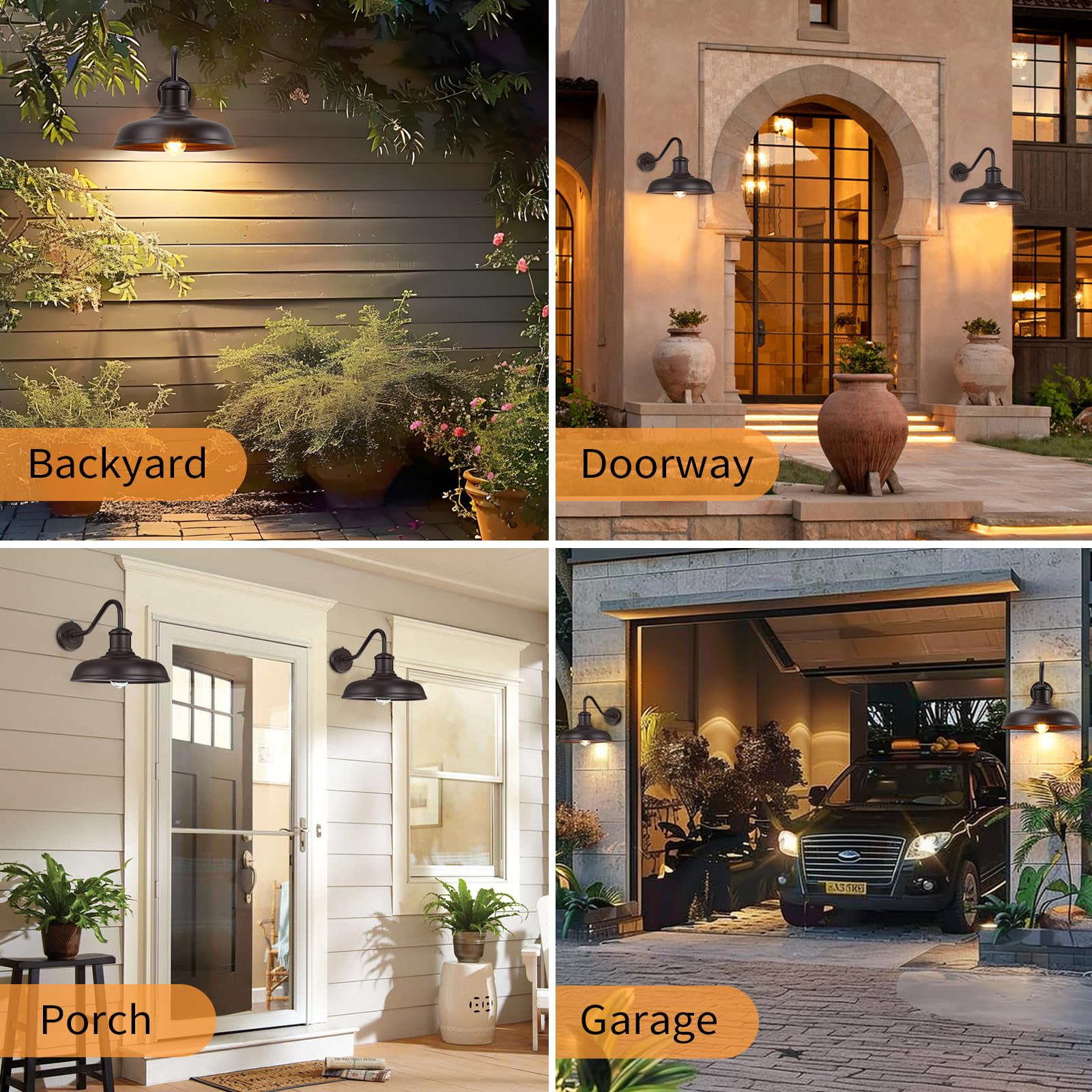 MYHXQ Gooseneck Barn Light 2-Pack, 13.8'' Brown Metal Outdoor Sconce with Sensor, Industrial Fixture for Porch, Entryway, Garage