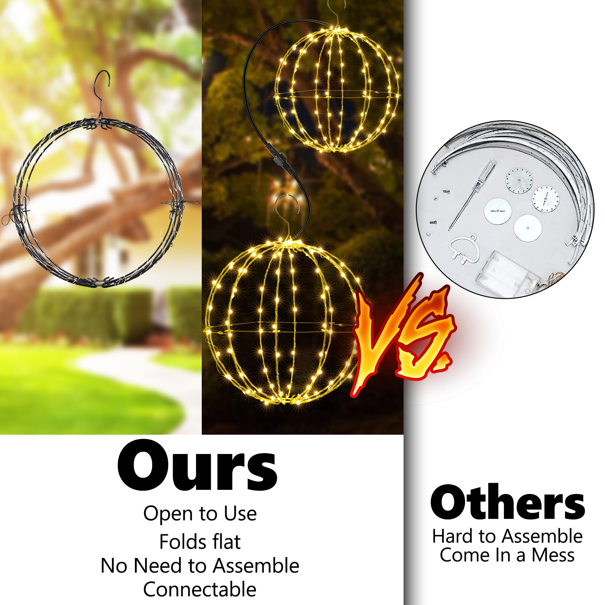 Flacchi Set Of 2 Outdoor Hanging Ball Lights - 2 Sizes Of Christmas Battery Operated Garden Lanterns Waterproof Globe Fairy Lights With 8 Lighting Modes Timer Memory Function (Warm White)