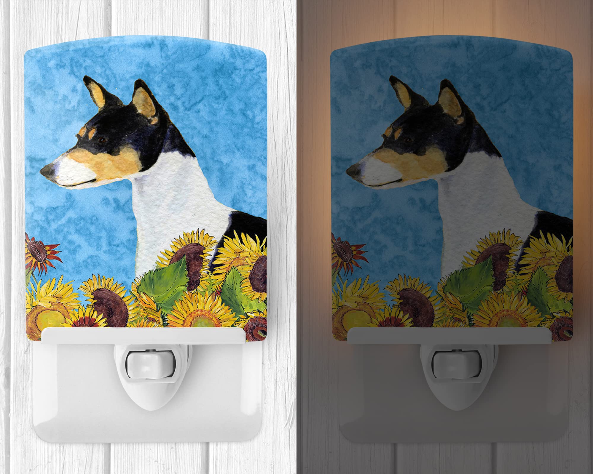 Caroline'S Treasures Ss4147Cnl Basenji In Summer Flowers Ceramic Night Light Compact, Ul-Certified, Ideal For Bedroom, Bathroom, Nursery, Hallway, Kitchen, 6X4X3, Multicolor