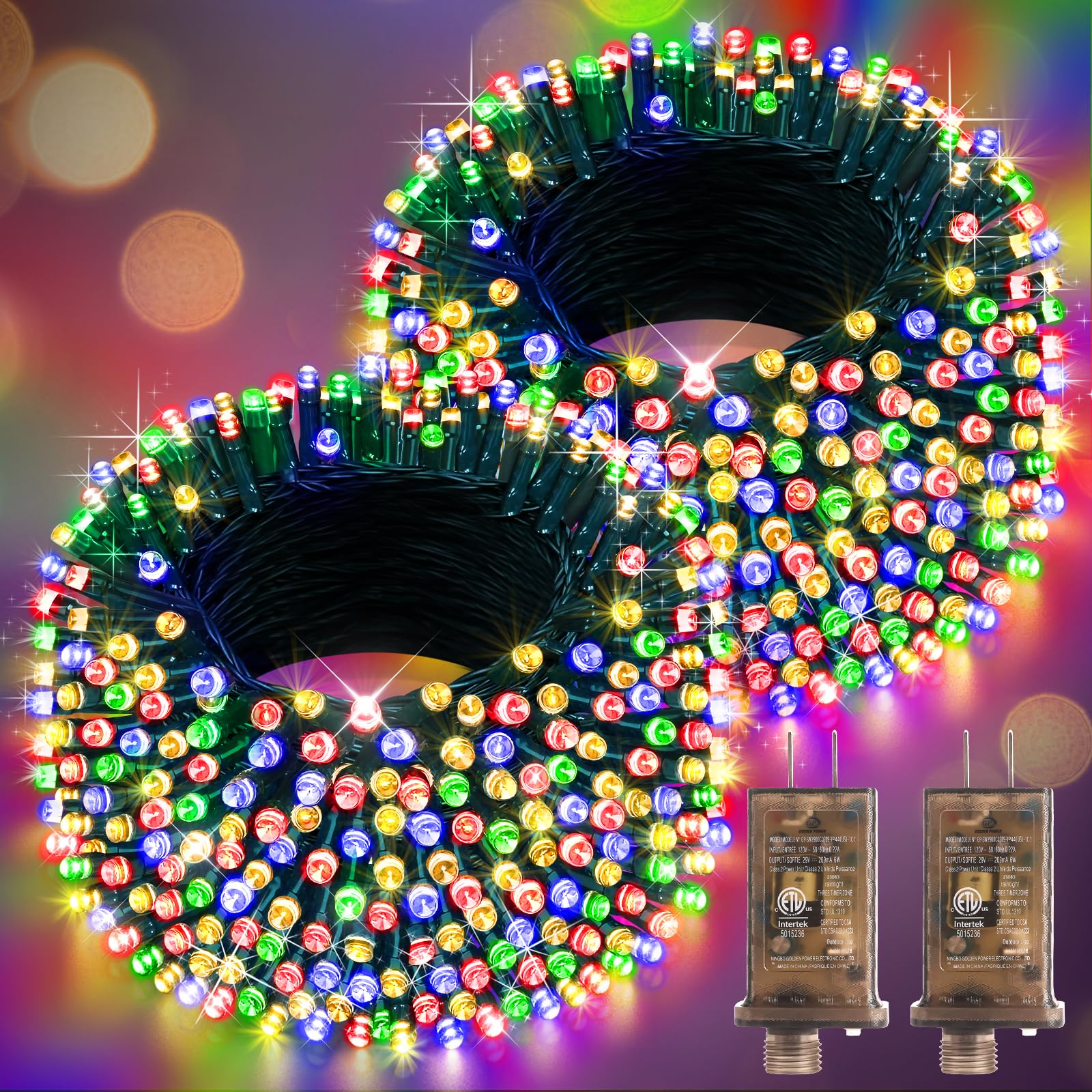 Hezbjiti 2 Pack 1000 Led 403 Ft Christmas String Lights Outdoor  8 Lighting Modes Ip44 Waterproof Fairy Lights With Timer And Dimmable Function For Party Tree Decorations (Multicolor  Green Wire)