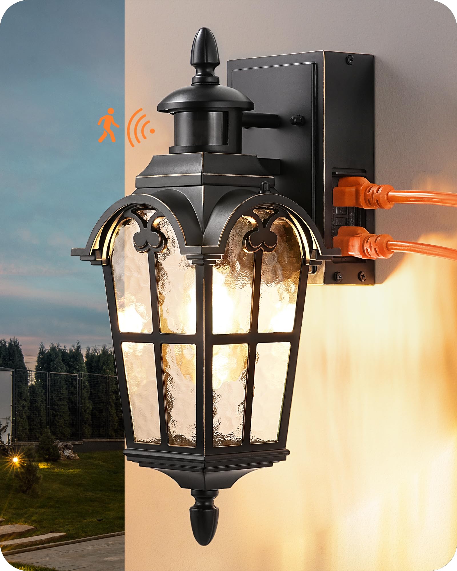 EDISHINE Motion Sensor Outdoor Lights, Porch Light with GFCI Outlet, Exterior Lighting Fixtures Dusk to Dawn Outside Wall Sconce