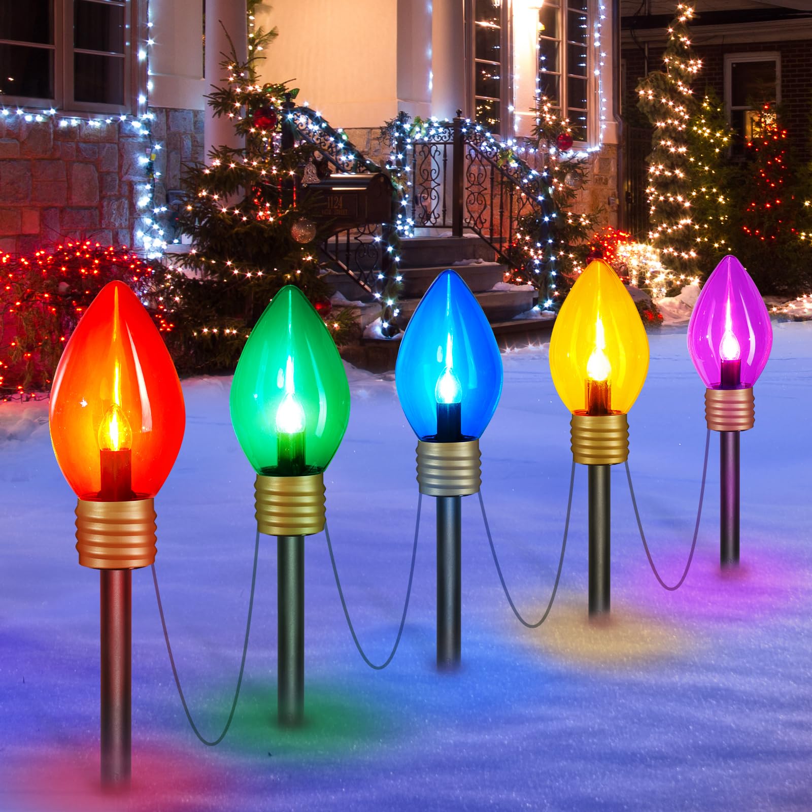Minetom Jumbo C9 Christmas Lights Outdoor Decor, 8.5ft String, Multicolored, PVC, Model GY-C-55-U-B1, 1 Pack