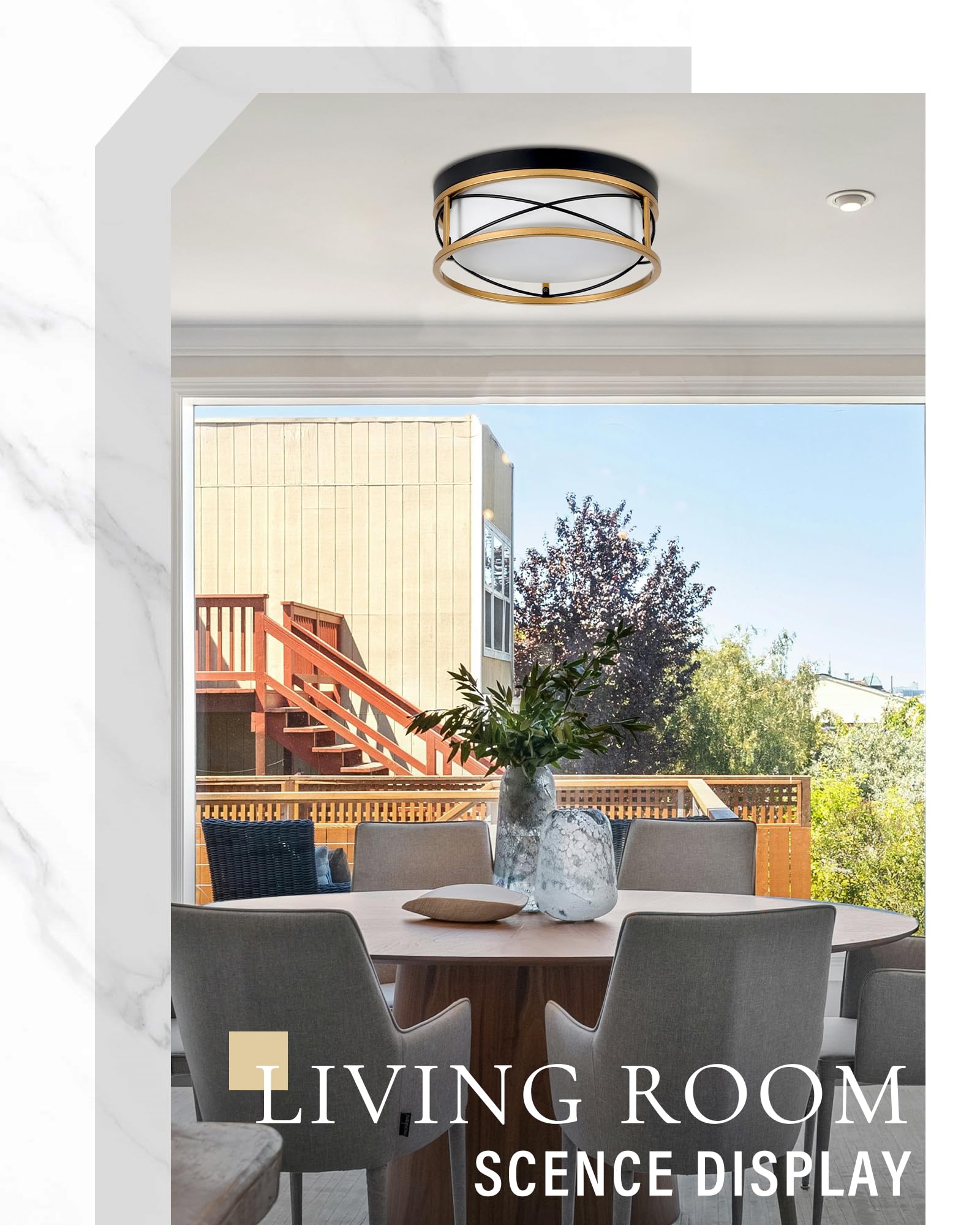 Hanass 12&quot; Flush Mount Ceiling Light, 24W Led, 1900 Lumen, Gold Frosted Glass, 5