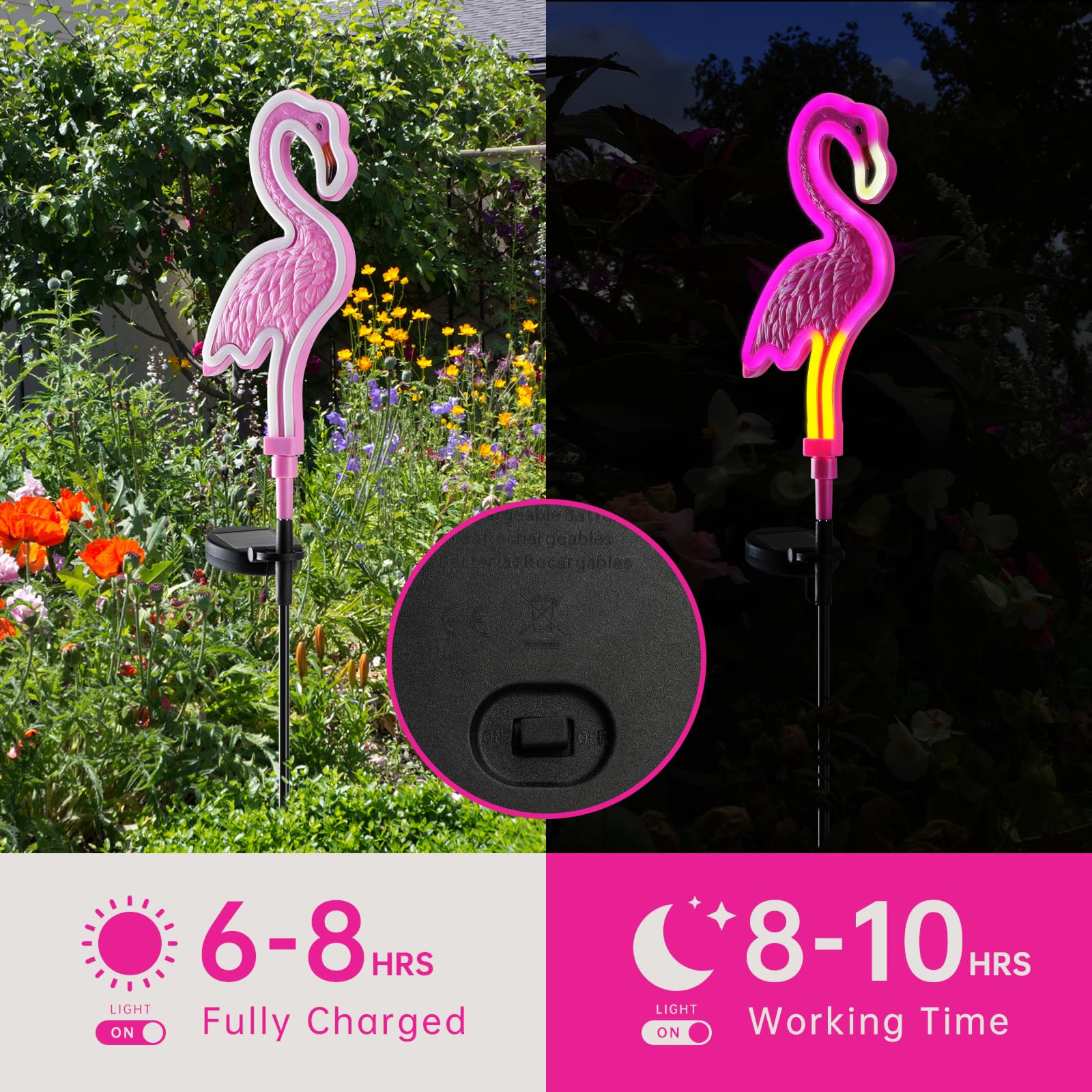 Flamingo Solar Lights Outdoor,Solar Flamingos For Outside, Solar Flamingo Lights Outdoor,Solar Outdoor Garden Decoration,Pink Neon Flamingo Solar Lights,Waterproof Garden Outside Decor (2Pack)