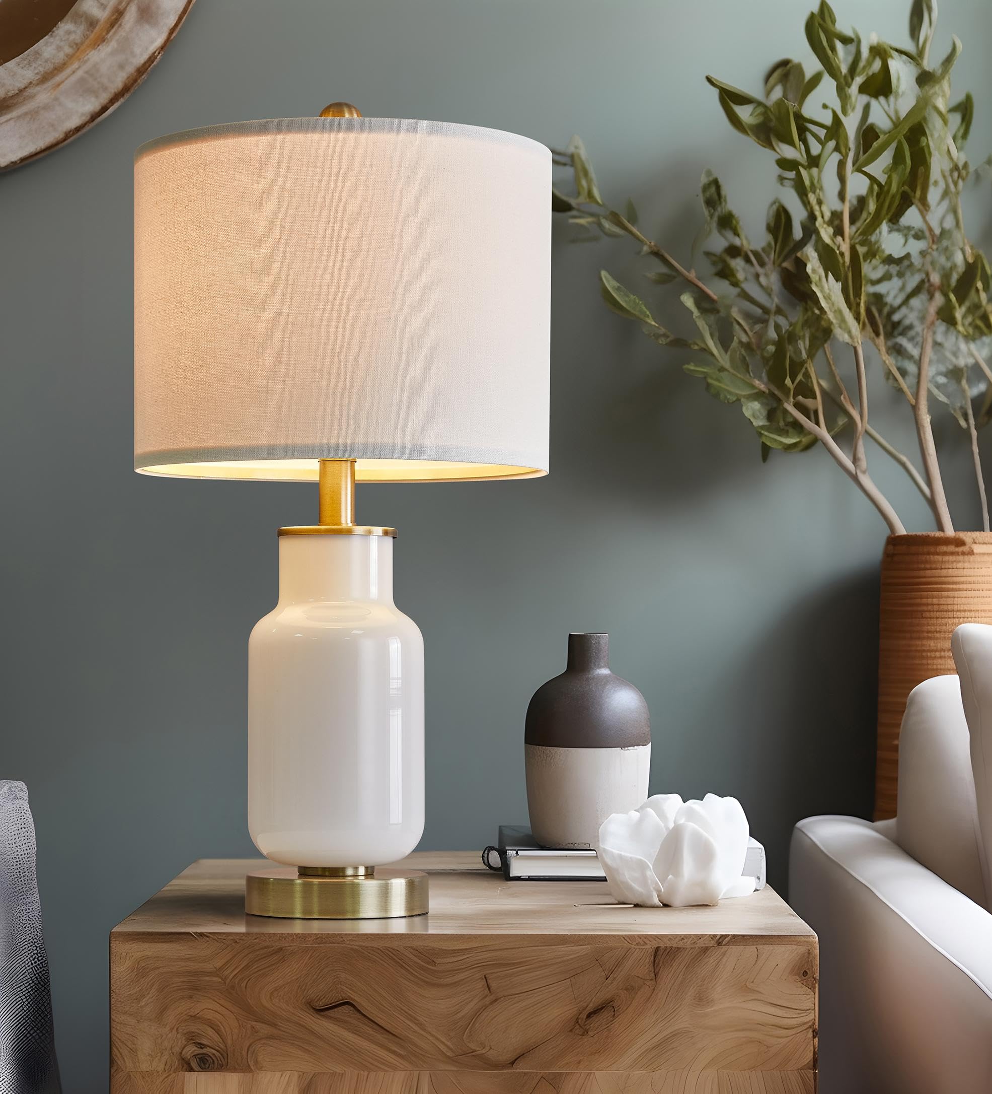 Usumkky 21.25'' Table Lamp Set Of 2 Modern Lamp For Living Room Glass Nightstand Lamp For Bedrooms,Desk,Farmhouse (Milky White)