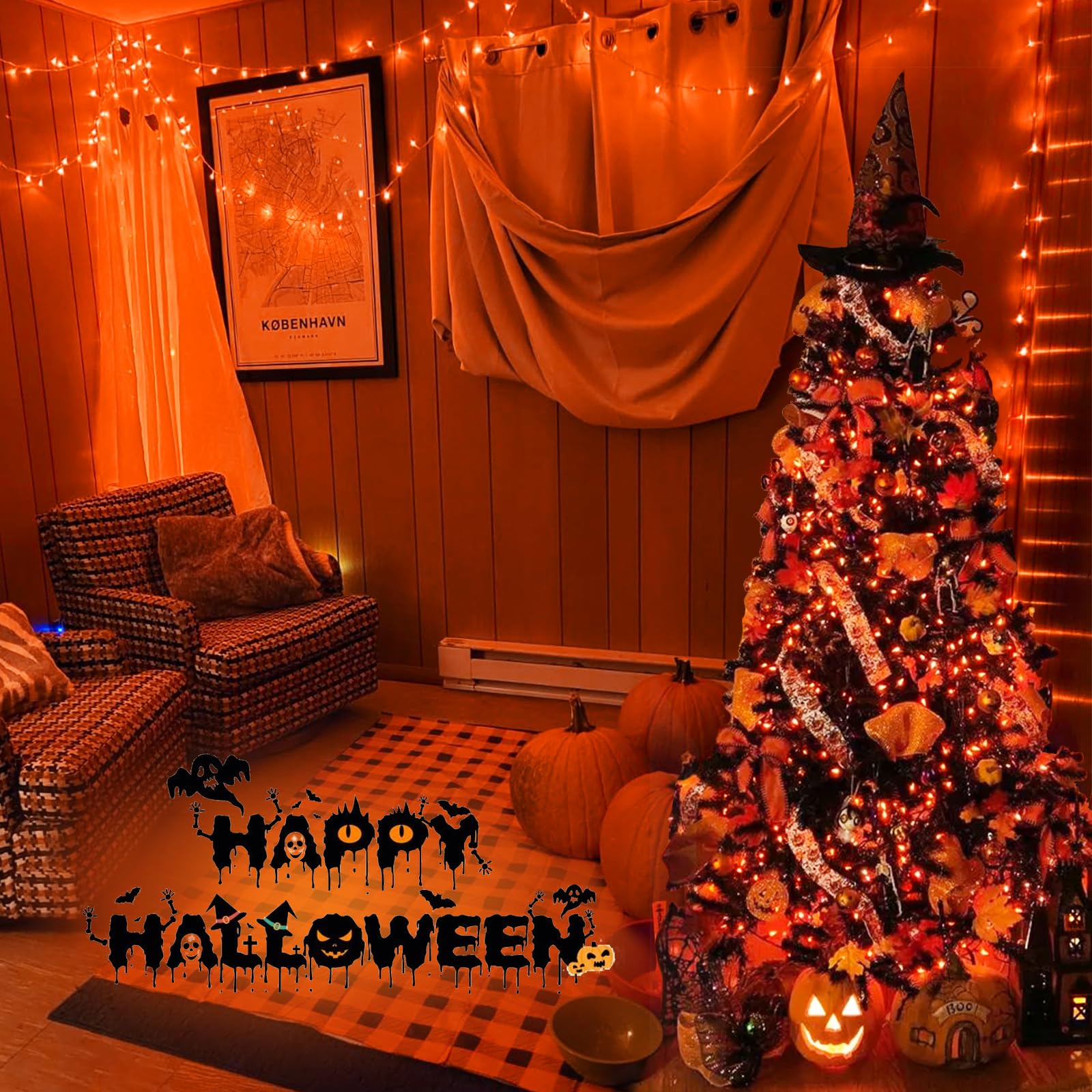 Yeguo Orange Lights For Halloween Outdoor, 165Ft 500 Led String Light Indoor