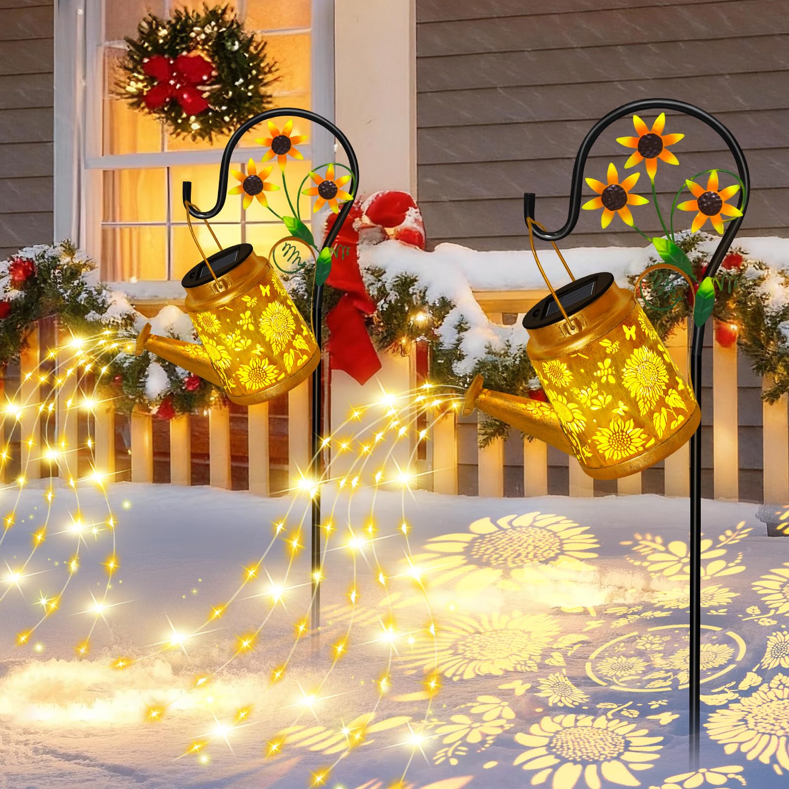 Christma Gifts Sunflower Solar Watering Can Lights, Outdoor Waterproof Garden Lanterns with Shepherd Hook, Solar Garden Decor fo
