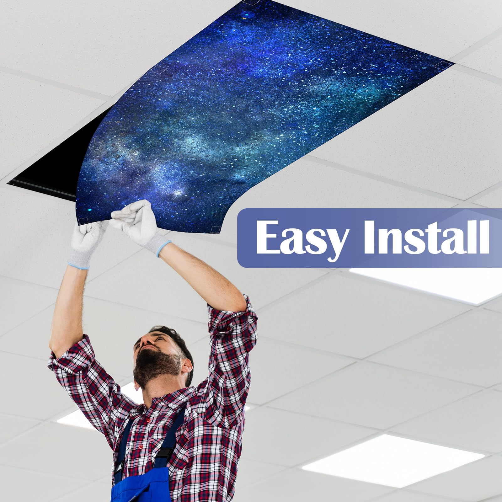 Kittmip 6 Pcs Fluorescent Light Covers, 100D Polyester, Magnetic, Starry Design, Model MOO-Kittmip-0325