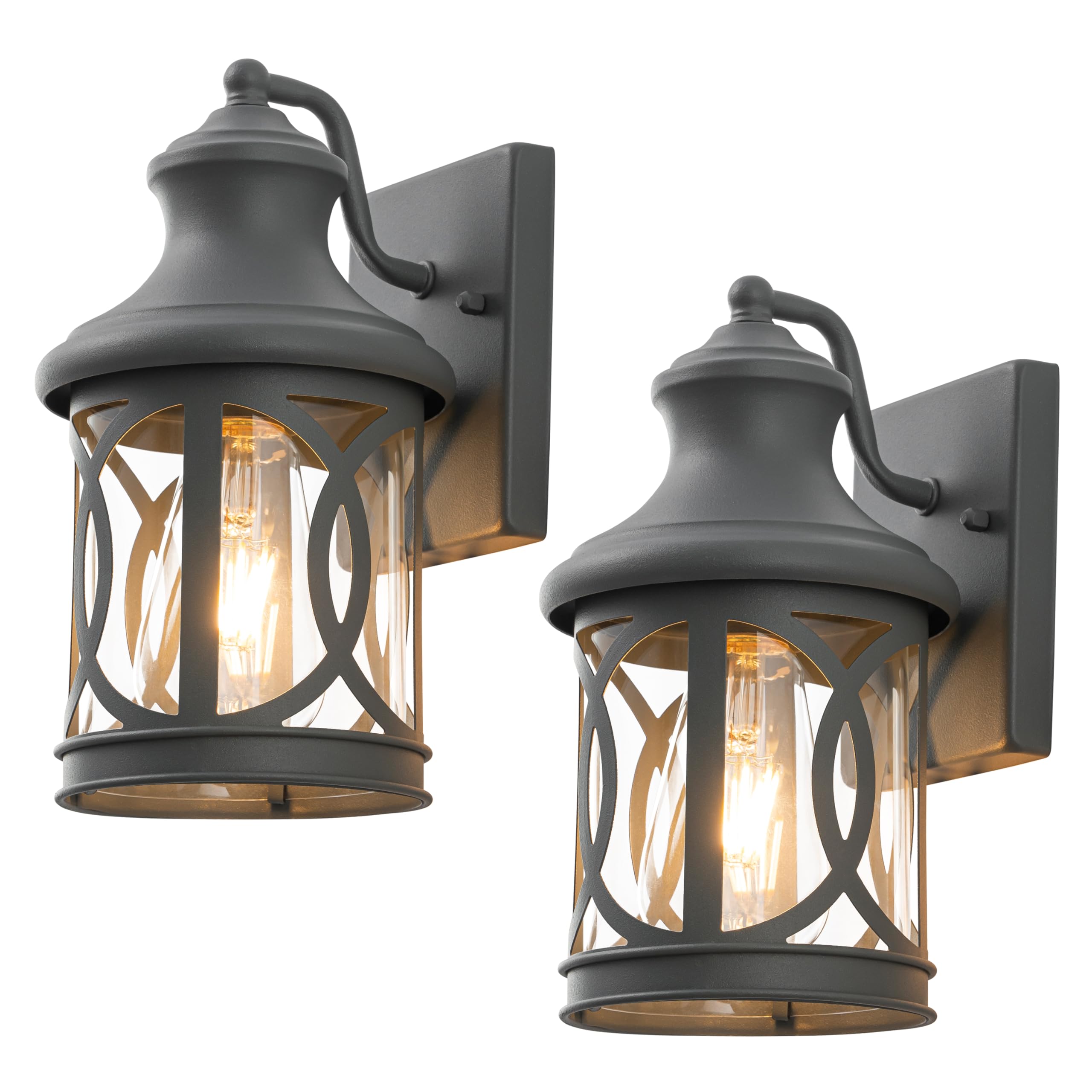 Laplusbelle Outdoor Wall Lights, Waterproof Sconce, Metal, Grey Finish, Clear Glass Shade, 12in., Model CA2309-2MWG