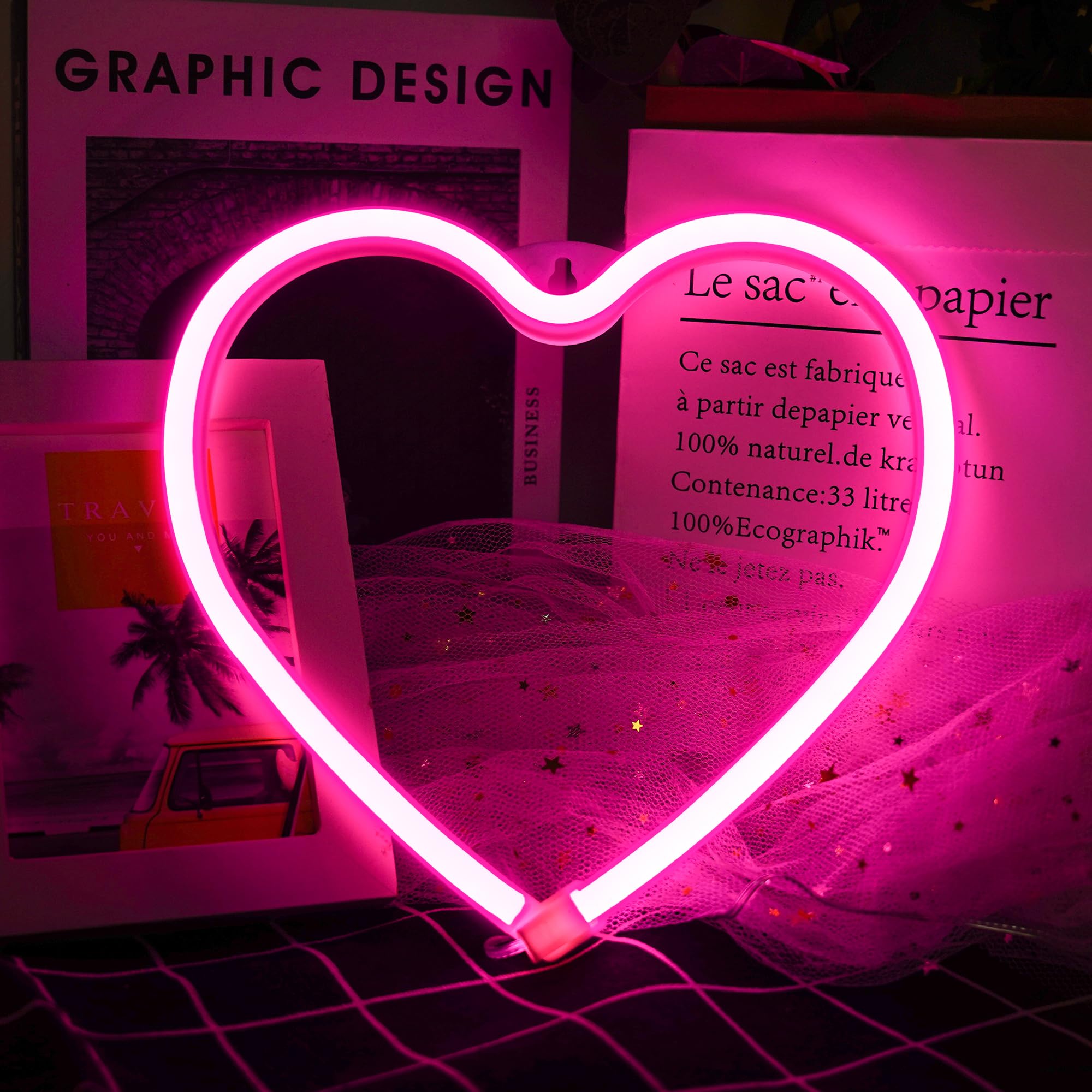 Pink Heart Neon Light  Led Light Signs Powered By Battery Or Usb  Light Decoration For Christmas Birthday Party Living Room Bedroom Table Children Gifts